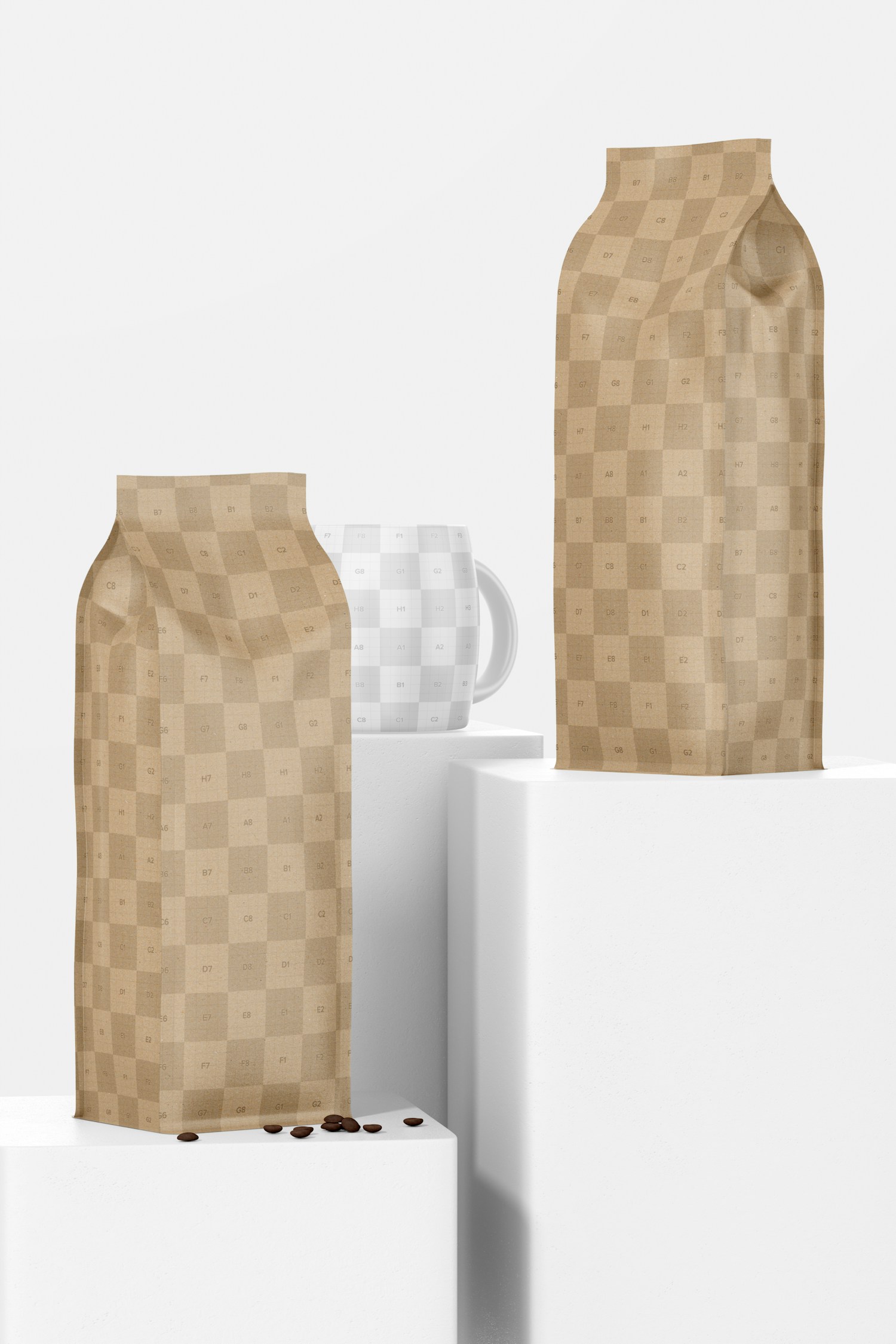 Kraft Paper Coffee Bags on Podiums Mockup Kraft Paper Coffee Bags on Podiums Mockup