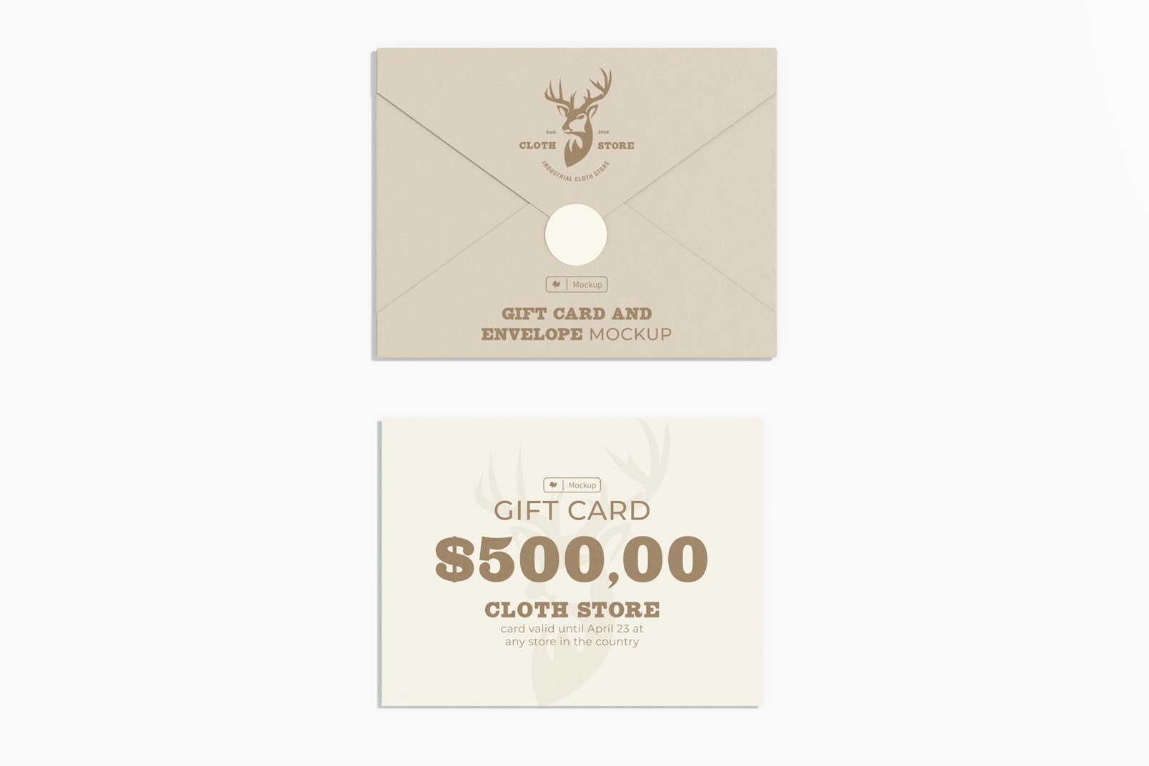 Gift Card with Envelope Mockup, Top View