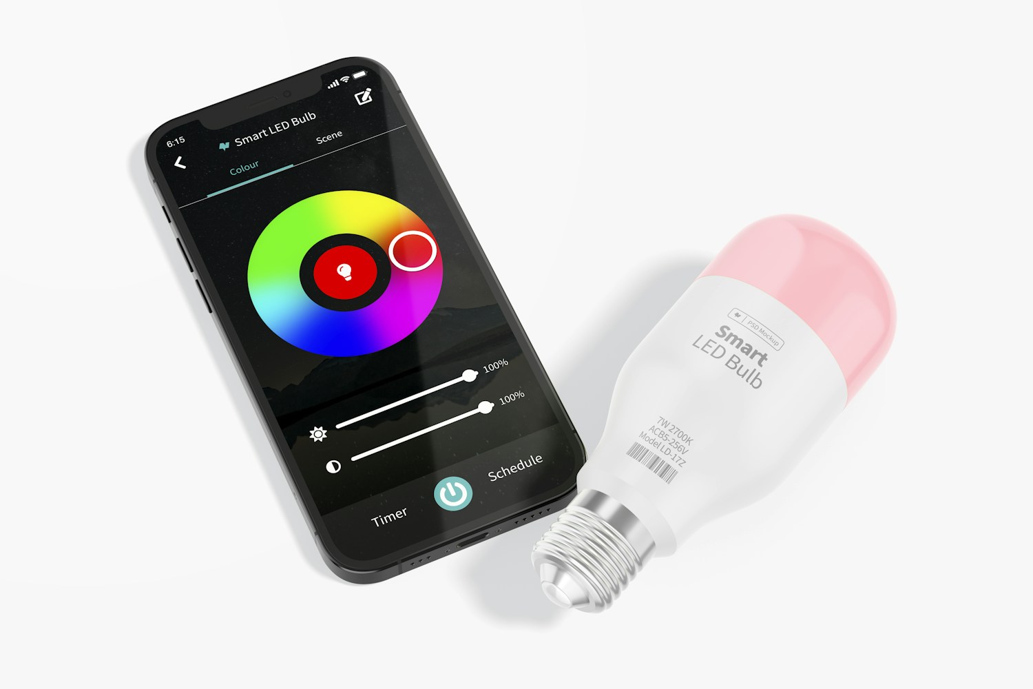 Smart LED Bulb Mockup, with Smartphone