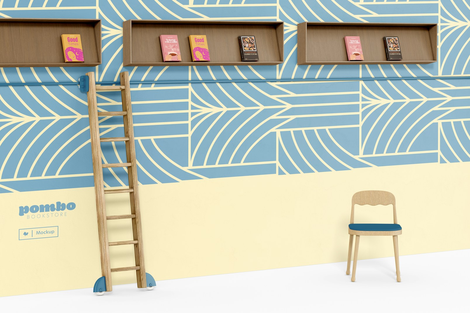 Modern Bookstore Wall Mockup, with Ladder