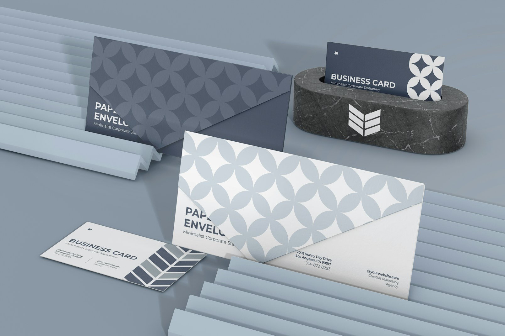 Corporate Paper Envelopes with Card Holder Mockup