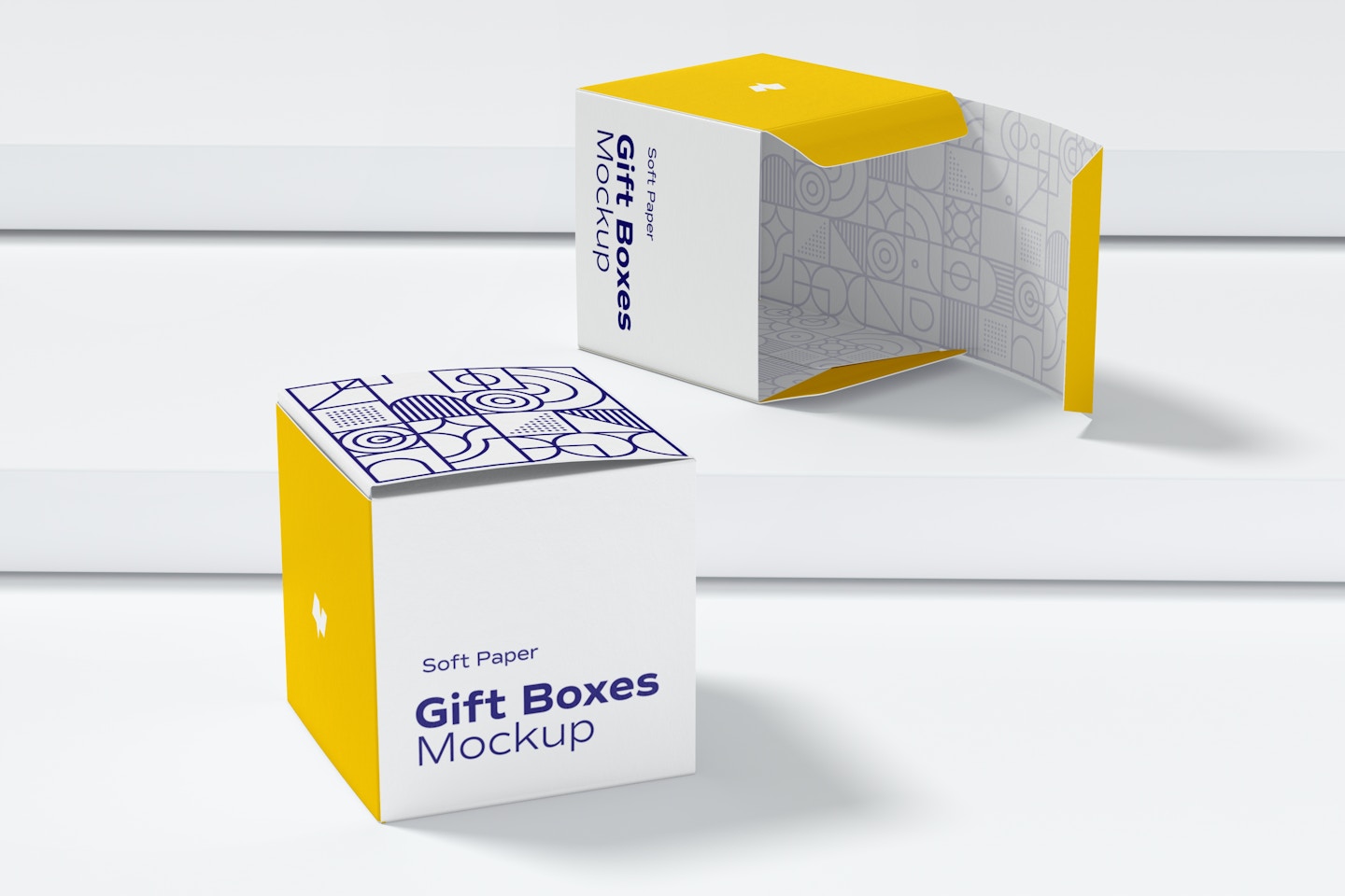 Soft Paper Gift Boxes Mockup, Perspective