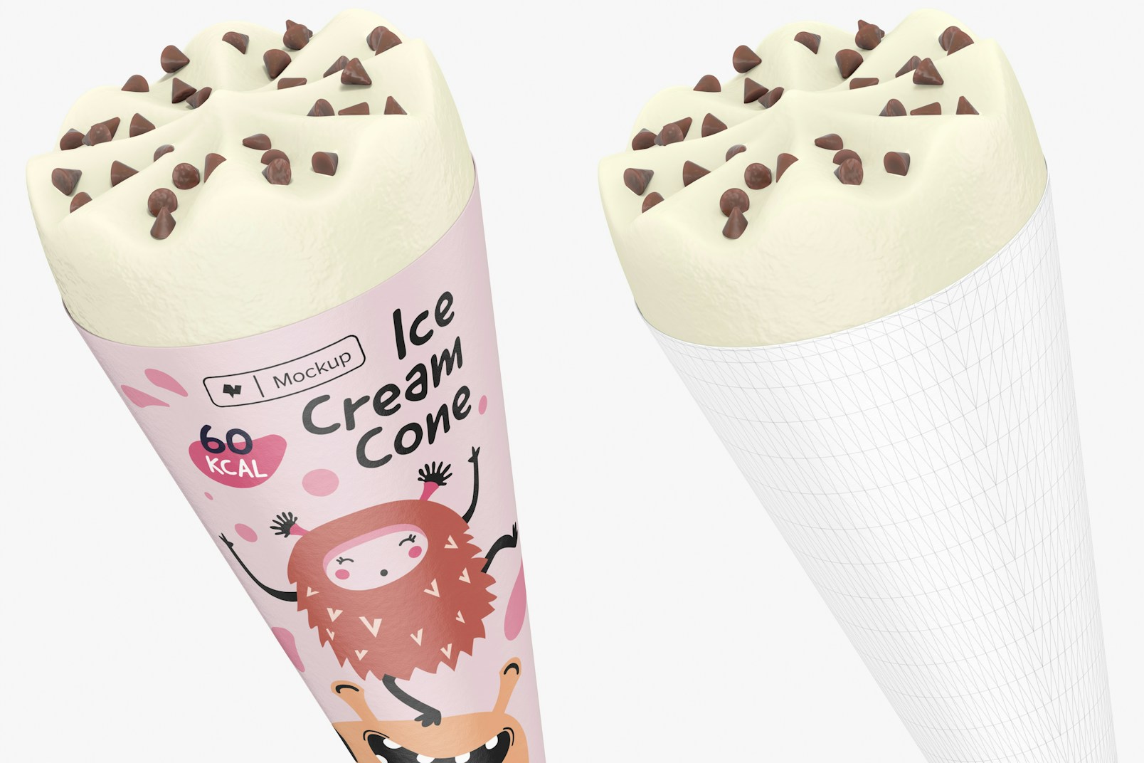Ice Cream Paper Cone Mockup, Close Up