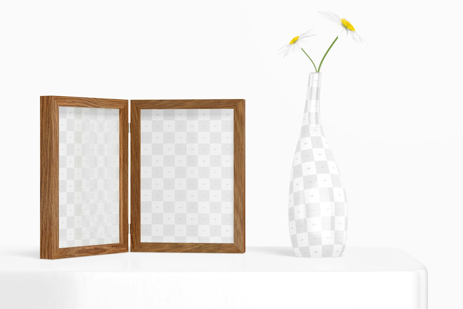 Double Photo Frame with Flower Pot Mockup