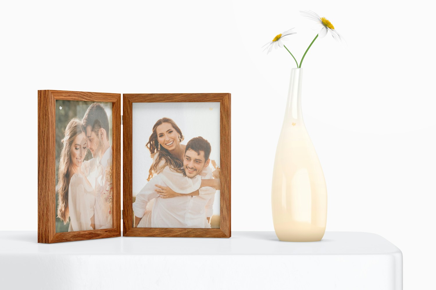 Double Photo Frame with Flower Pot Mockup