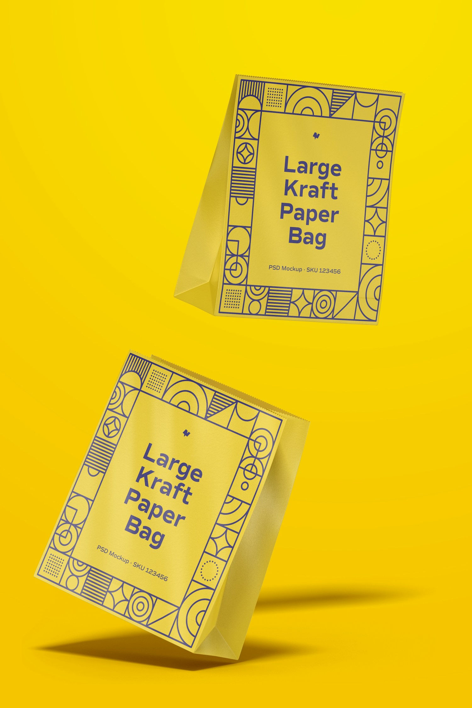 Large Kraft Paper Bags Mockup, Falling Large Kraft Paper Bags Mockup, Falling
