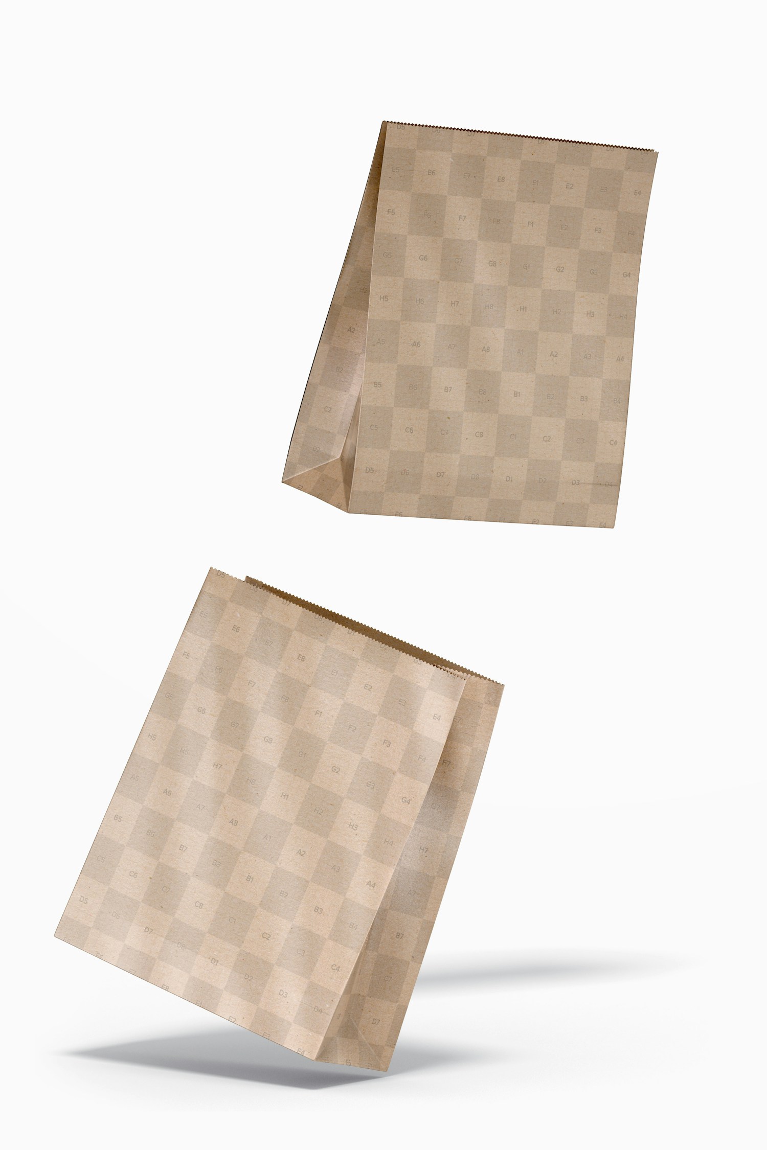 Large Kraft Paper Bags Mockup, Falling Large Kraft Paper Bags Mockup, Falling