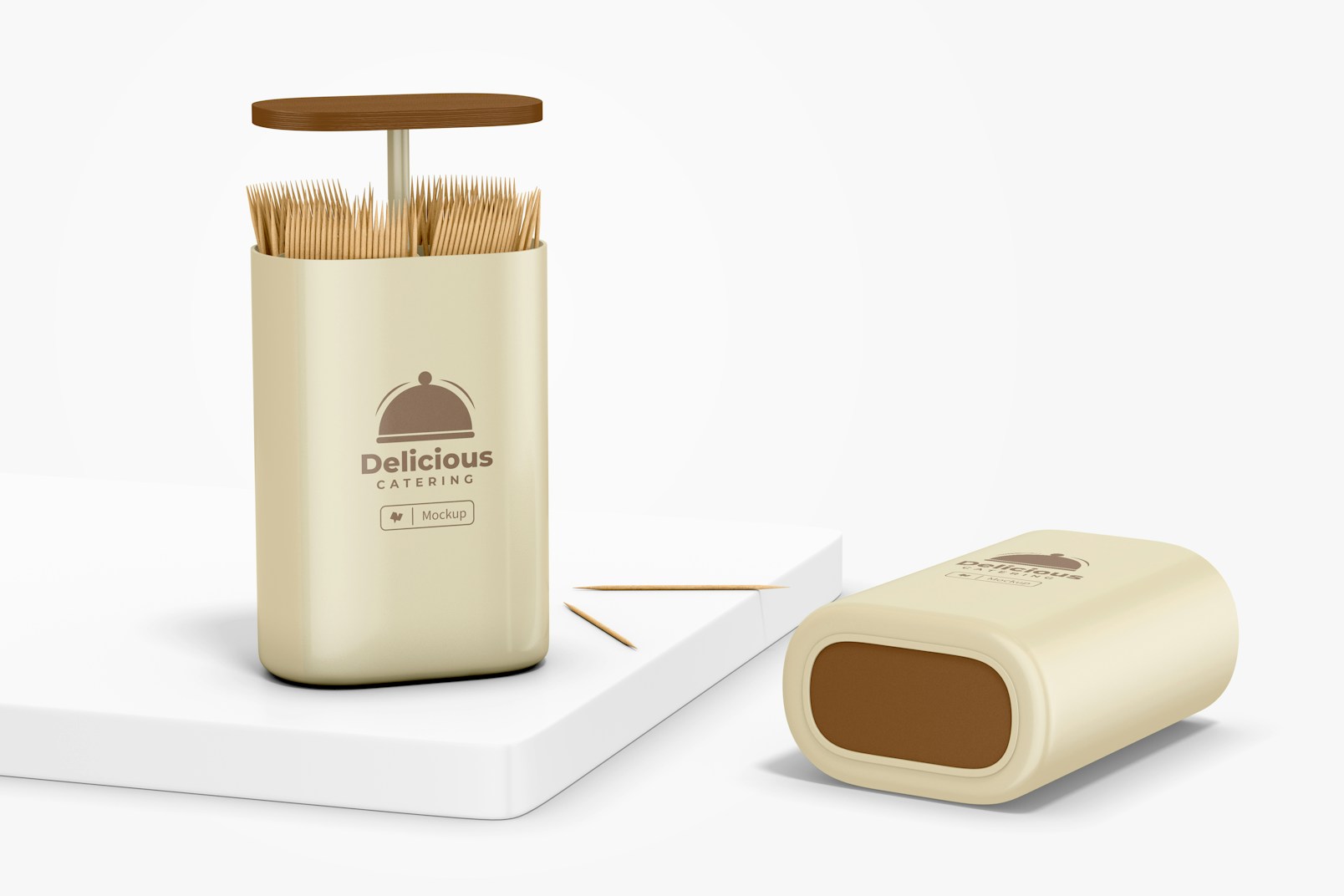 Plastic Toothpick Dispenser Mockup, Standing and Dropped
