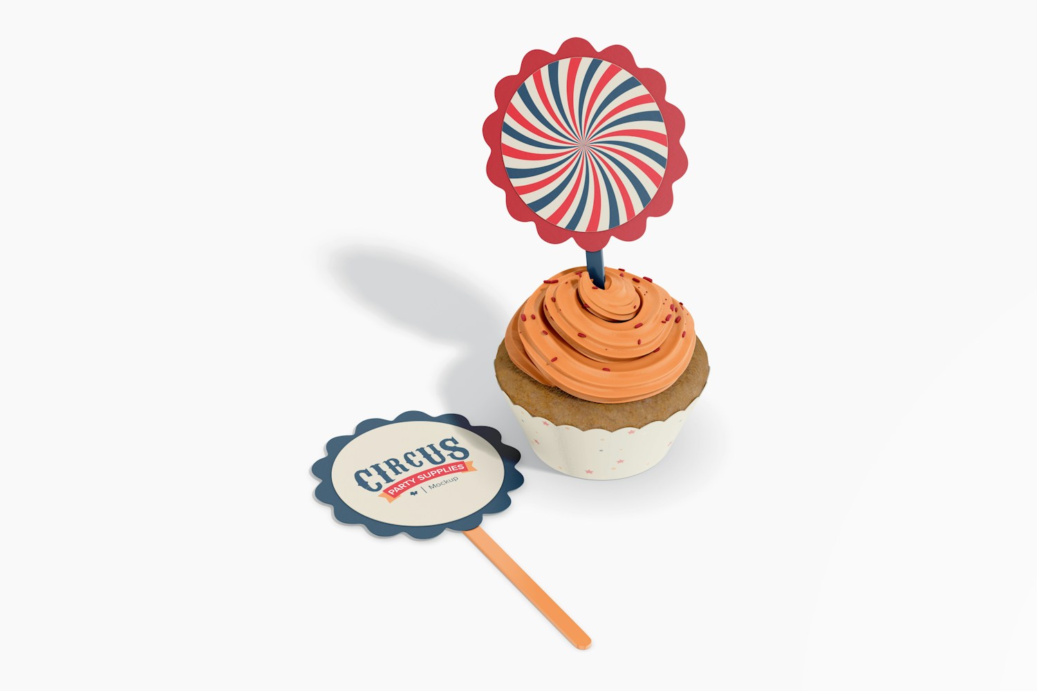 Round Cupcake Topper Mockup, Standing and Dropped