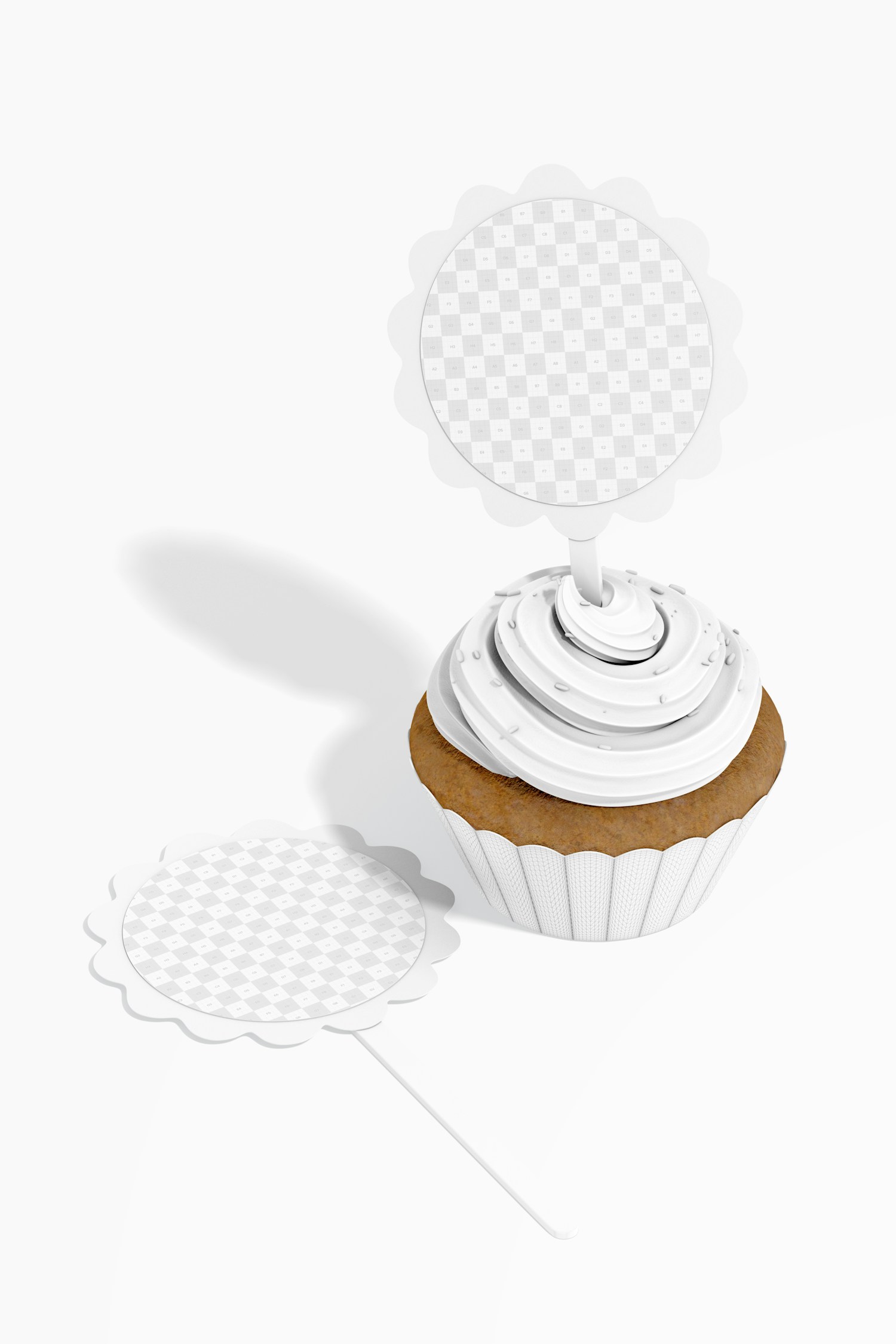Round Cupcake Topper Mockup, Standing and Dropped
