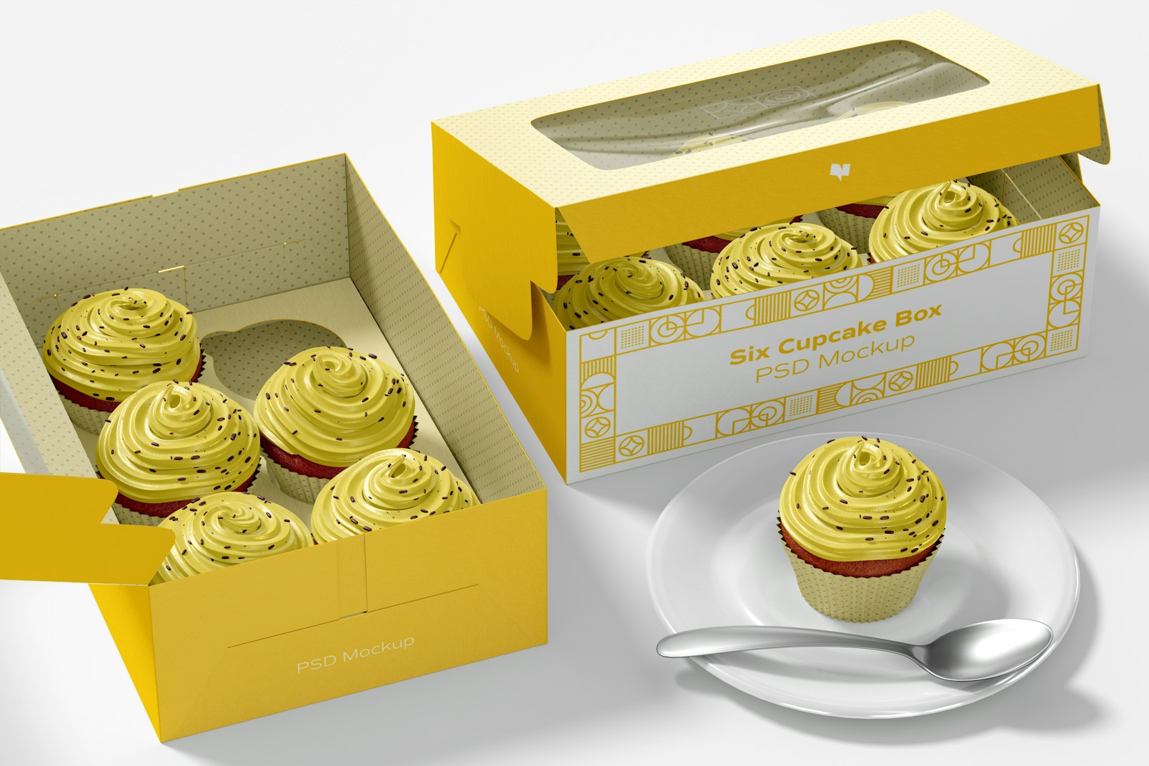 Six Cupcake Boxes Mockup