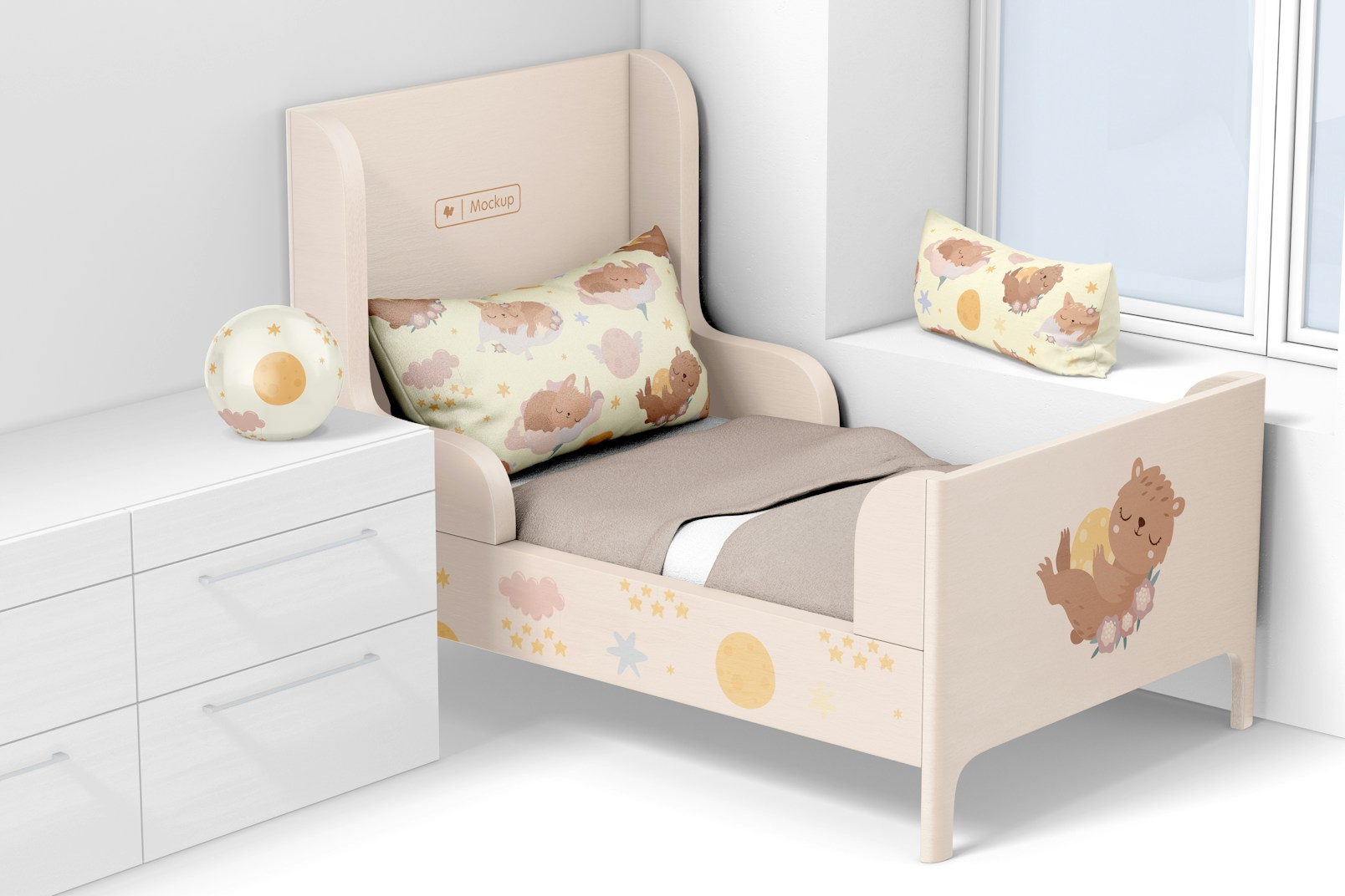 Child Bed Mockup, Side View