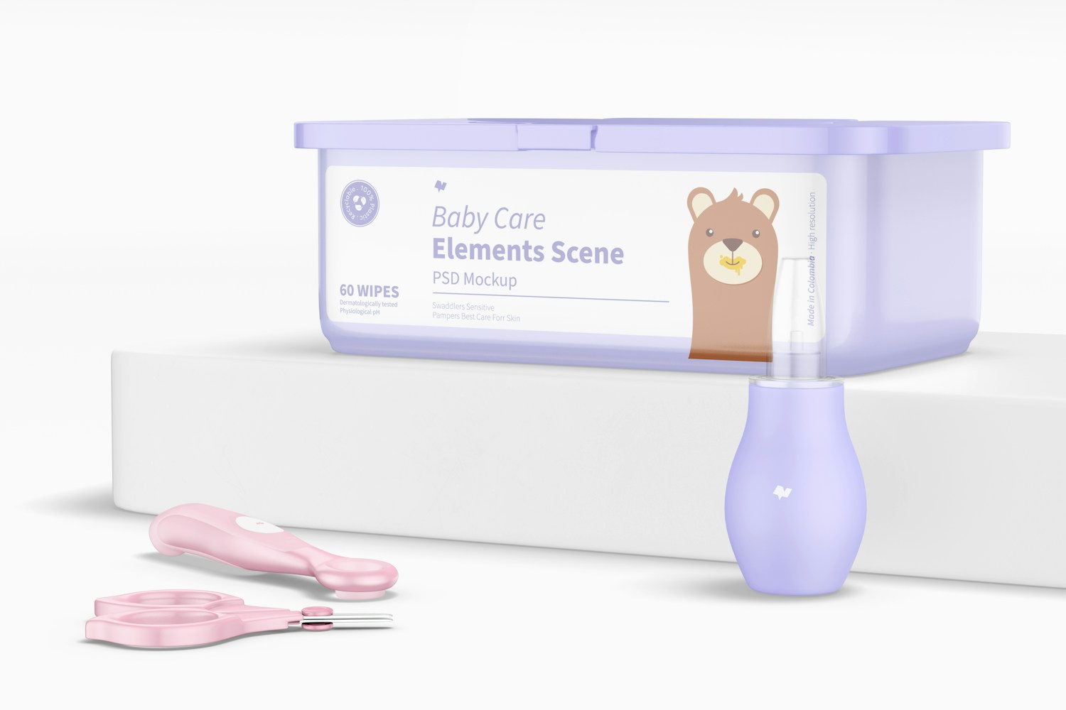 Baby Care Elements Scene Mockup, Right View