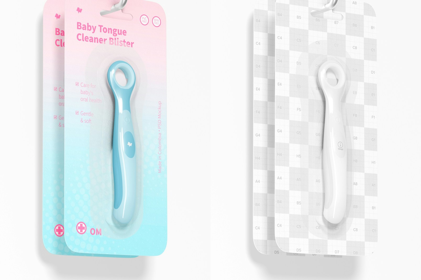 Baby Tongue Cleaner Blister Mockup, Hanging