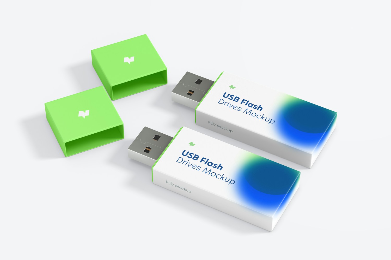 Plastic USB Flash Drives Mockup, Opened