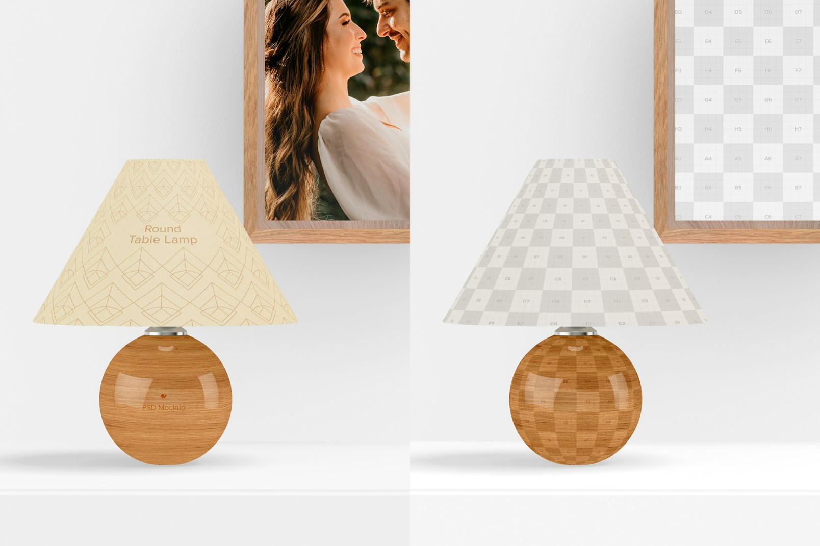 Round Table Lamp with Frame Mockup