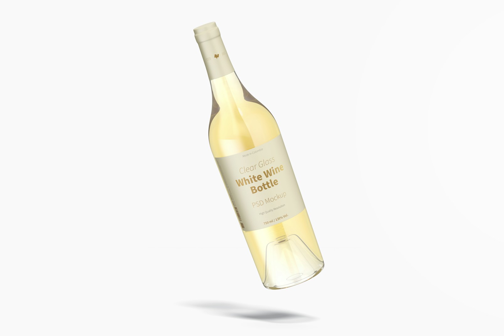 Maqueta de Botella de Vino Blanco de Vidrio Transparente, Cayendo
