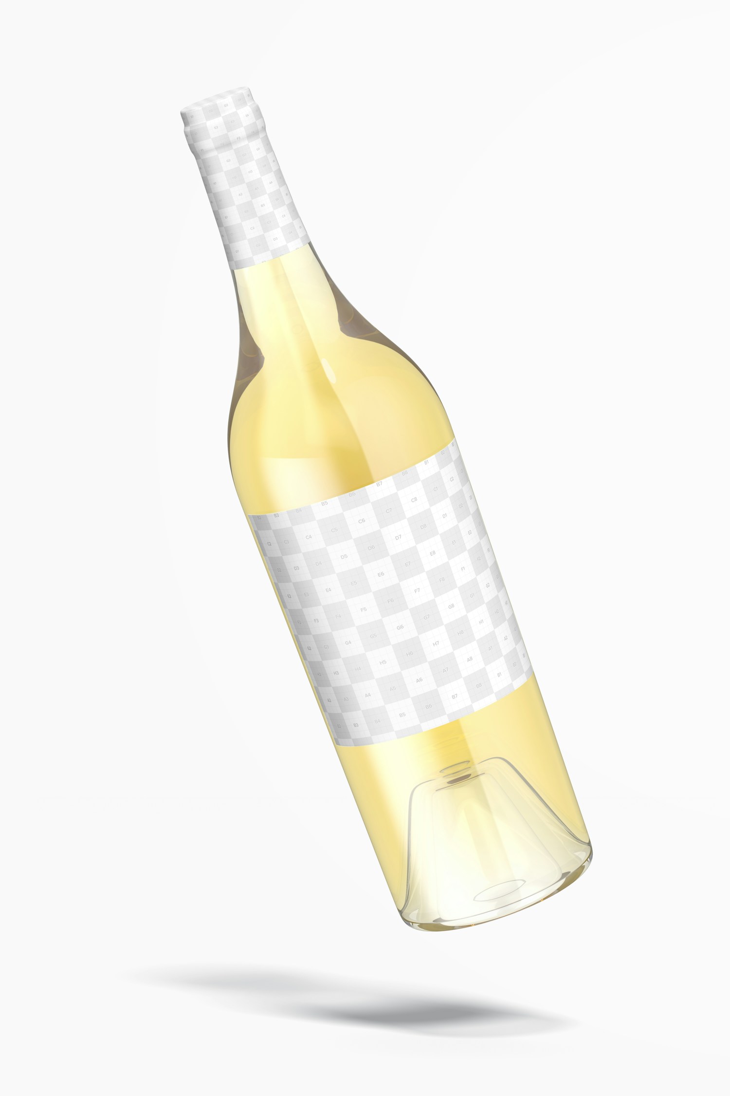 Clear Glass White Wine Bottle Mockup, Falling