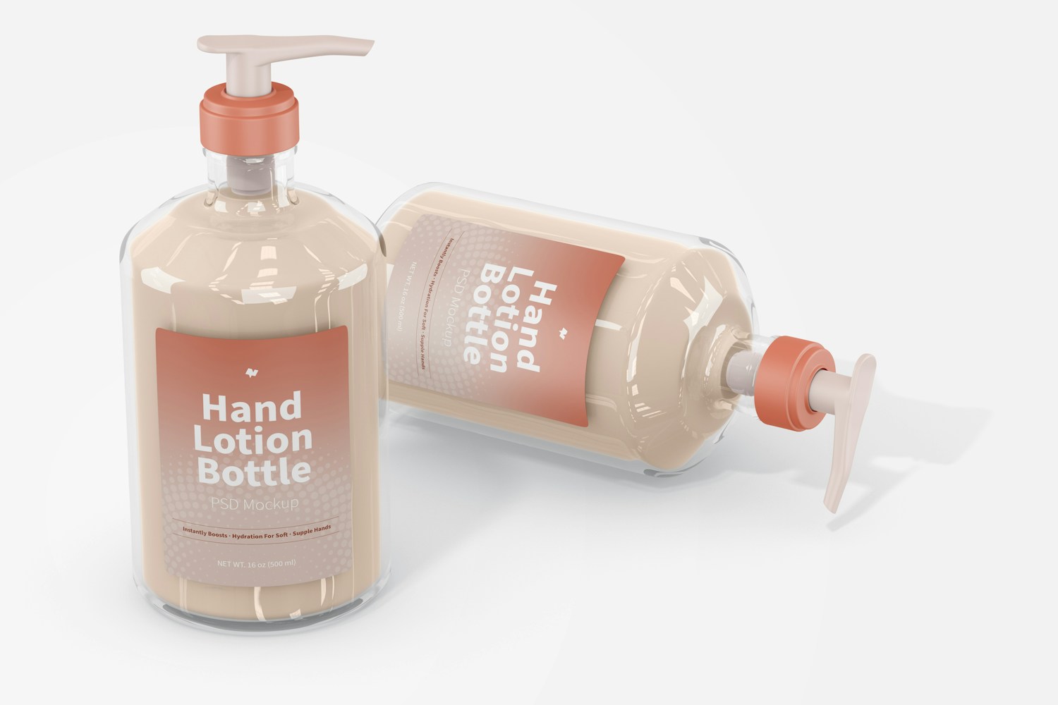 500 ml Hand Lotion Bottle Mockup, Standing and Dropped