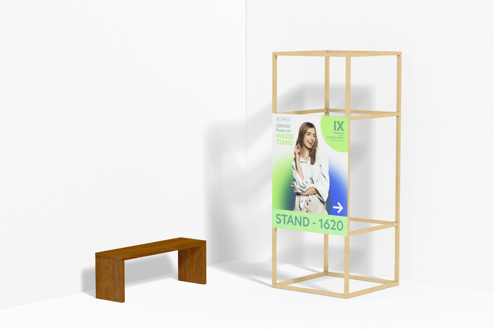 200x160 Poster on Wood Stand Mockup, Perspective