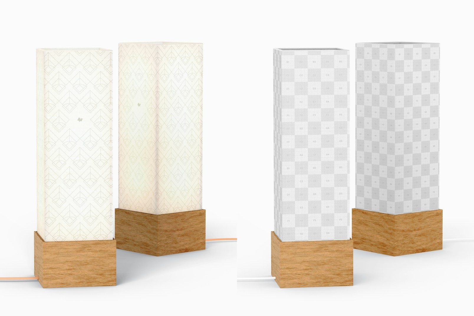 Square Wood Table Lamps Mockup