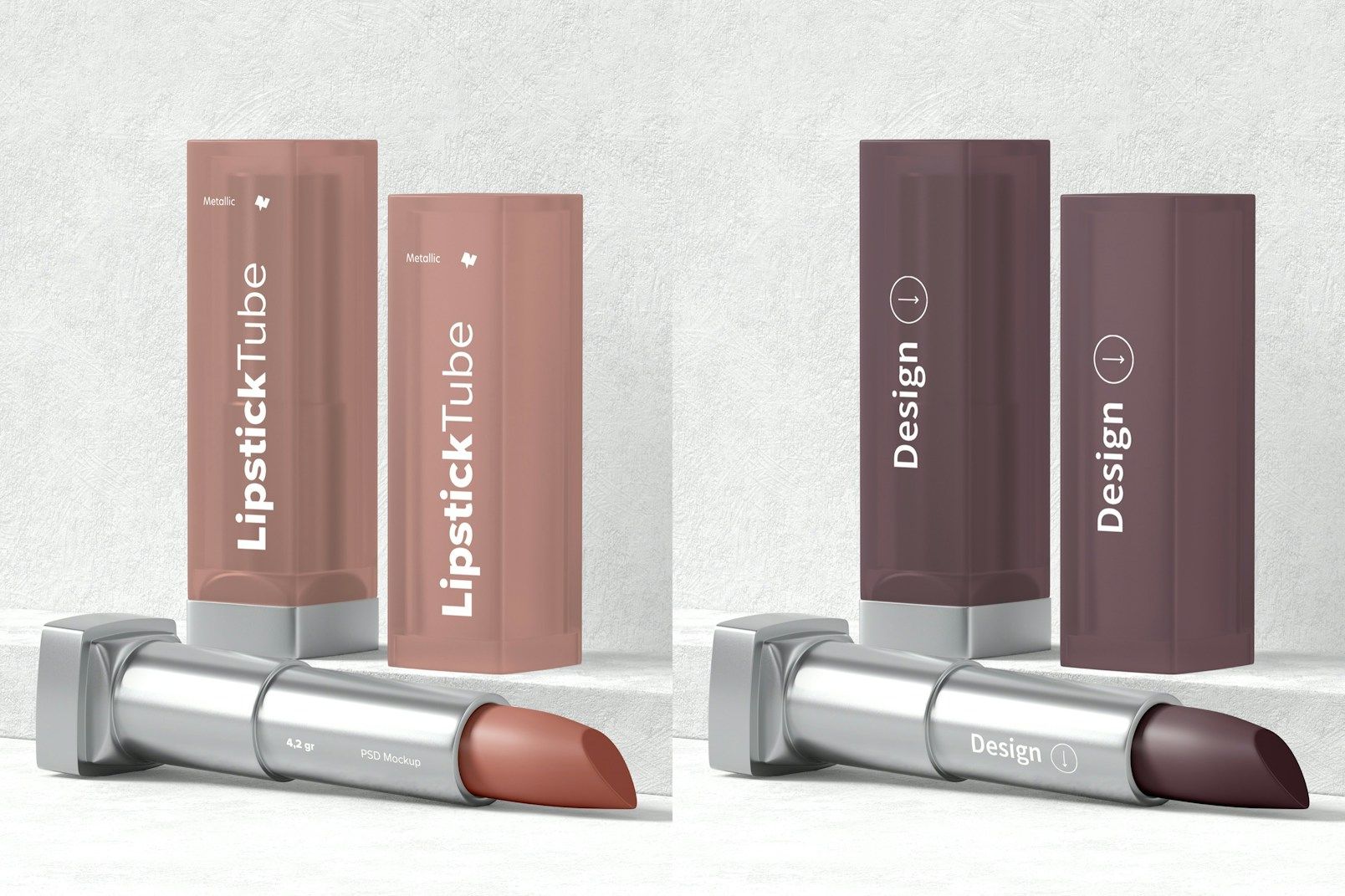 Metallic Lipstick Tubes Mockup, Standing and Dropped