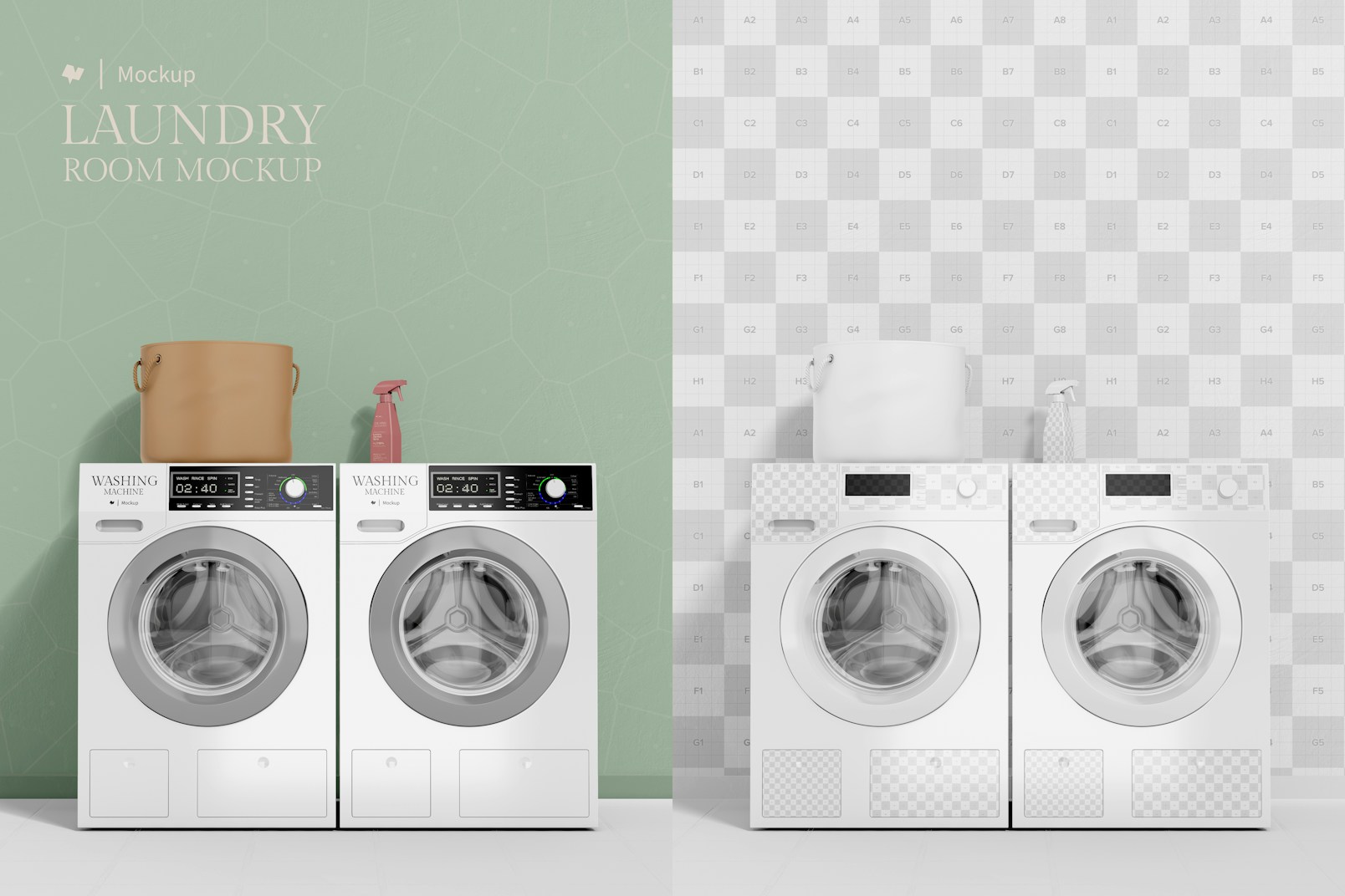 Laundry Room Wall Mockup, with Washing Machines