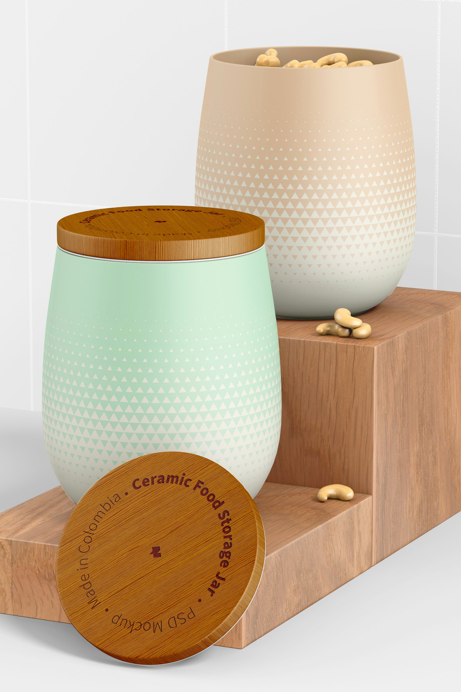 Ceramic Food Storage Jars on Surface Mockup