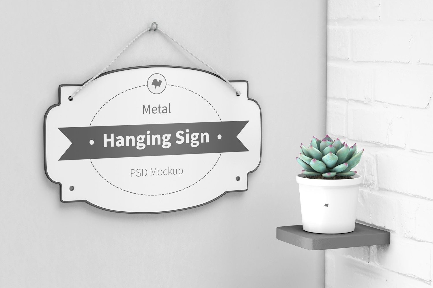 Metal Hanging Sign with Plant Mockup
