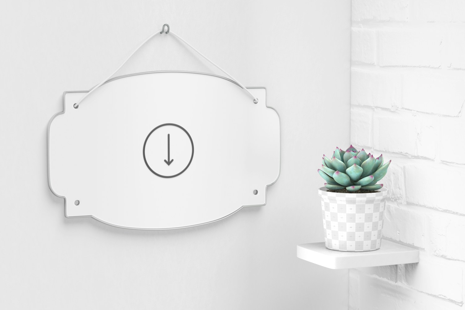 Metal Hanging Sign with Plant Mockup