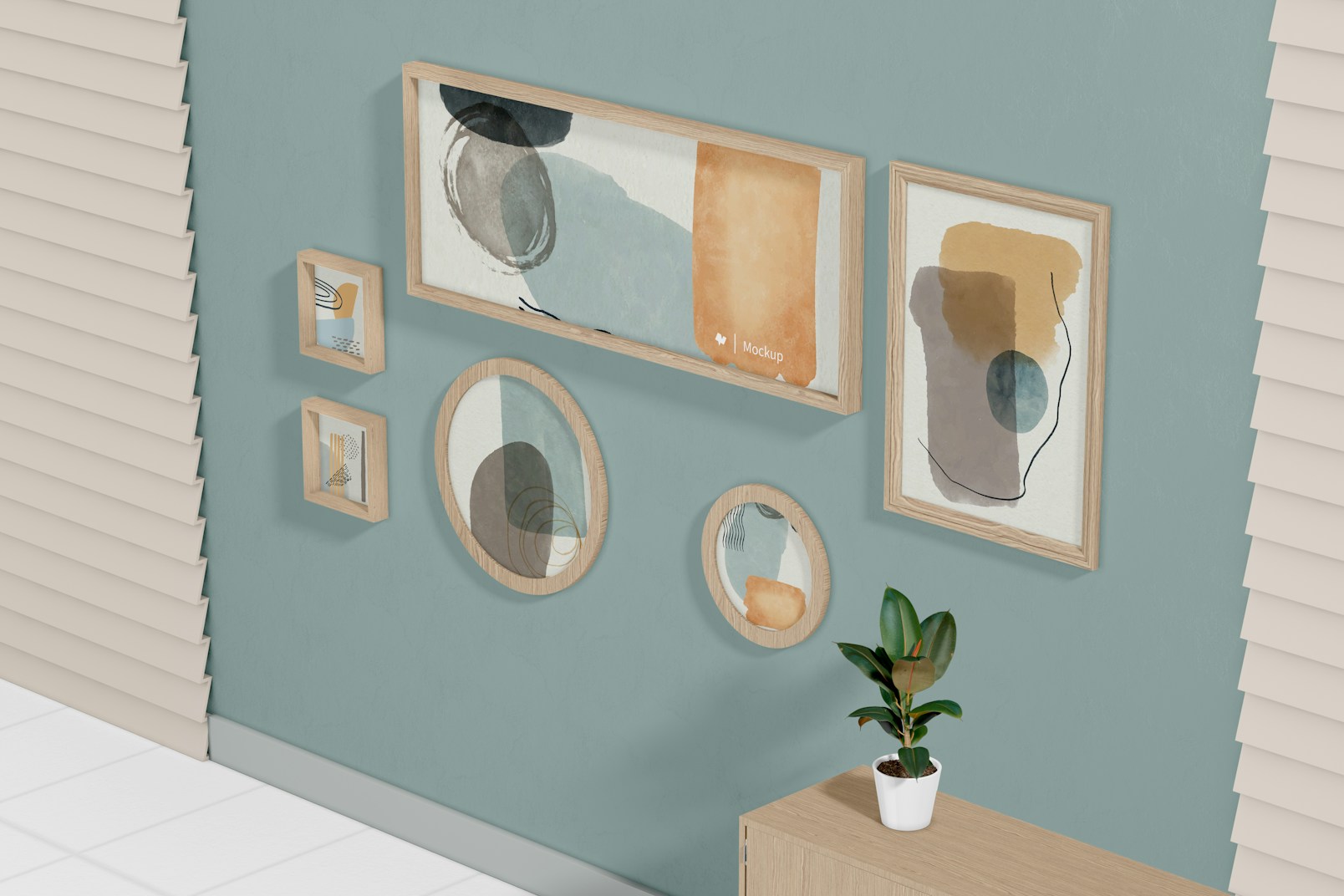 Gallery Frames Mockup, with Large Sideboard