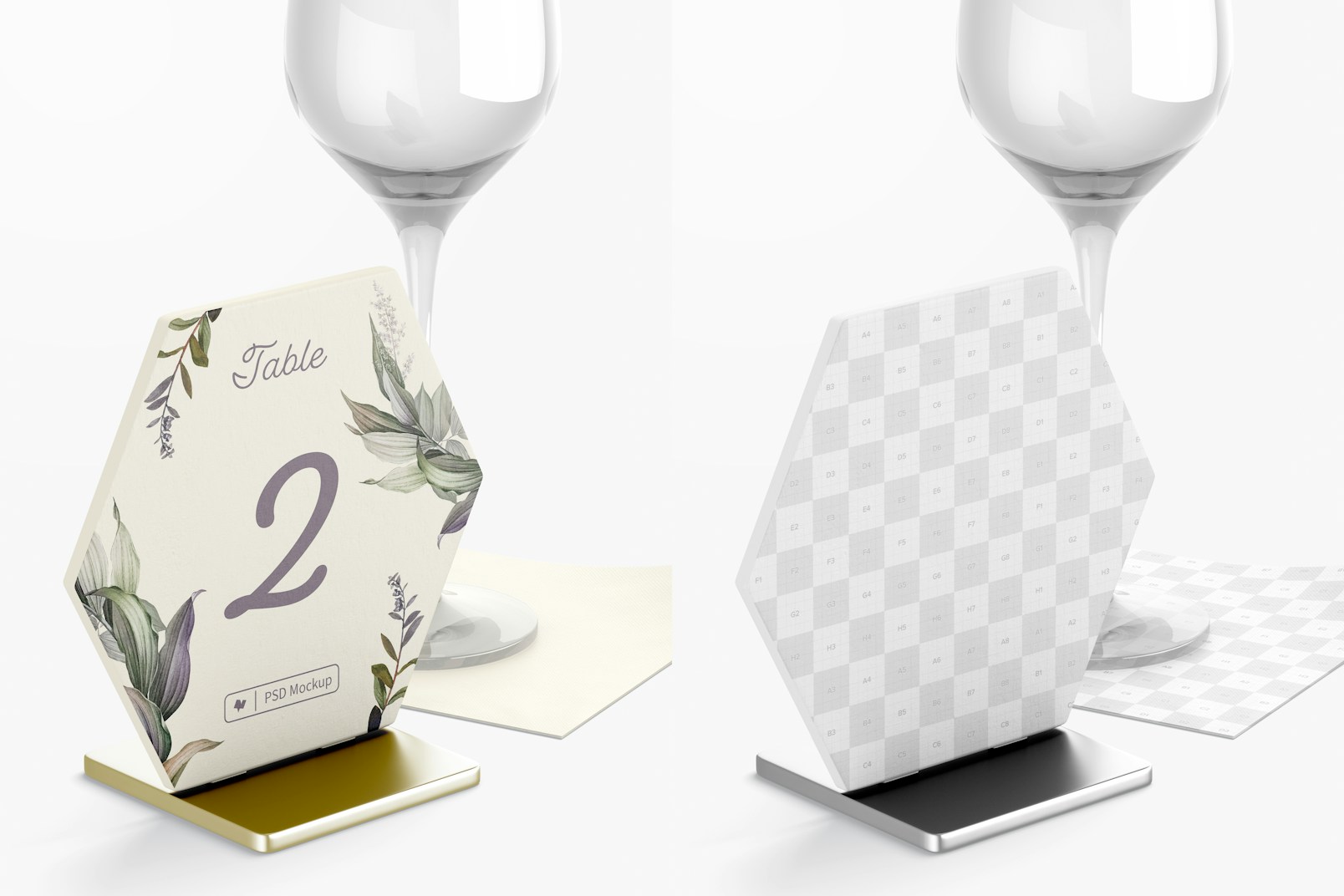 Hexagon Table Card Holder with Cup Mockup