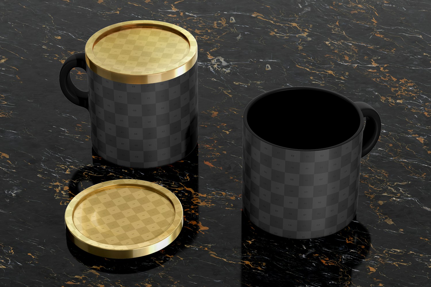 Luxury Ceramic Mugs With Lid Mockup, Perspective