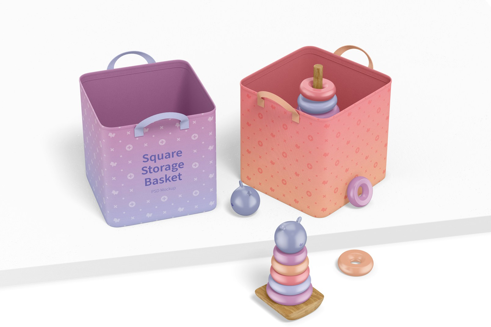 Square Storage Baskets with Toys Mockup