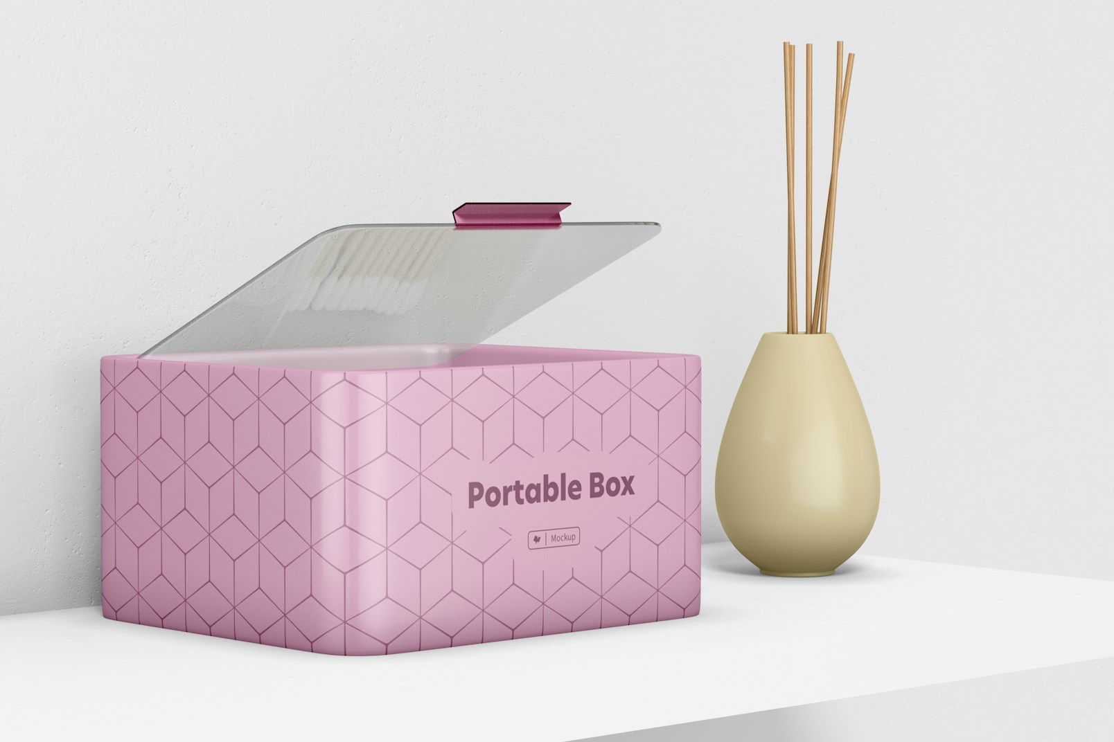Portable Box with Clear Lid Mockup, Opened