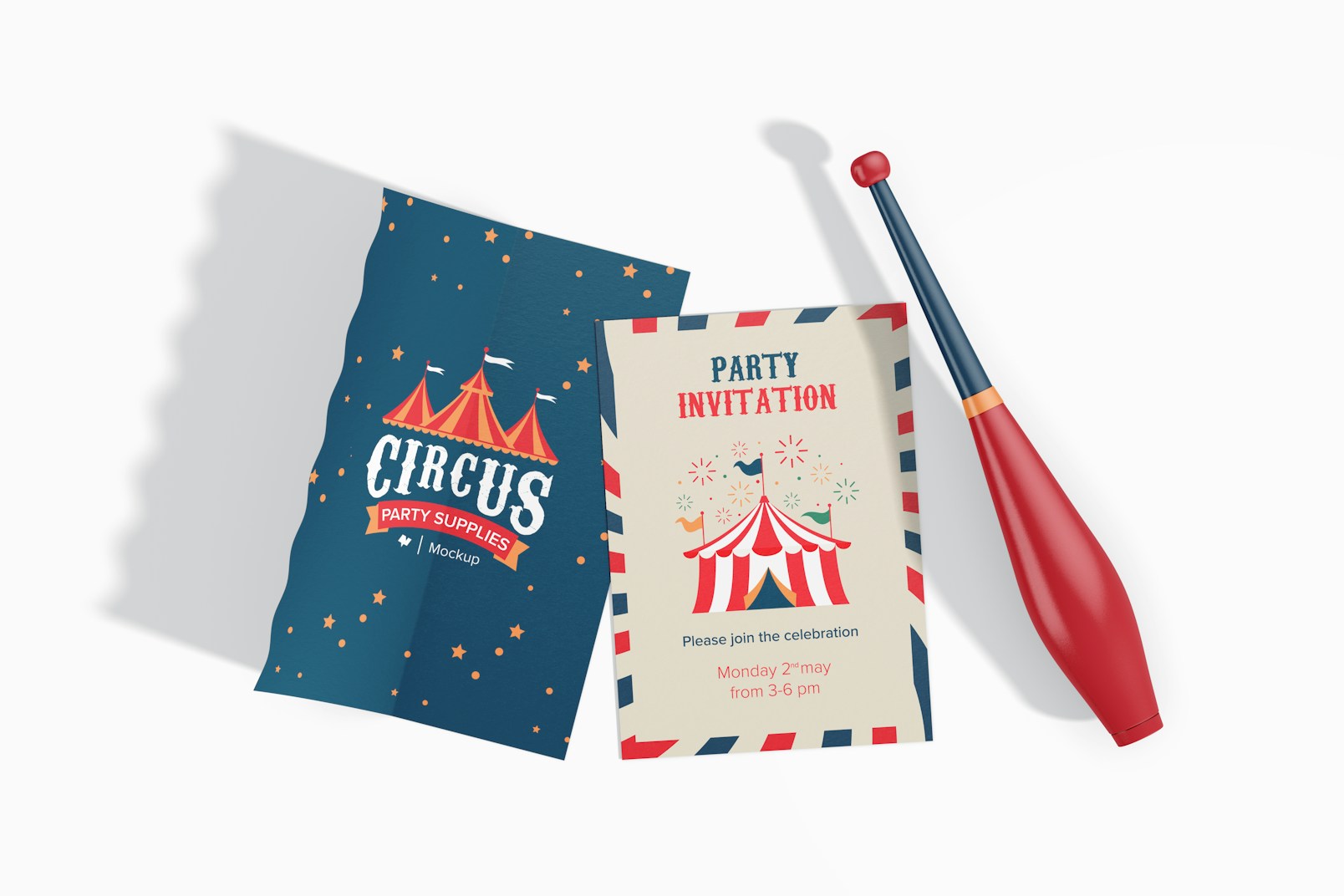 Circus Party Invitation Card Mockup, Top View