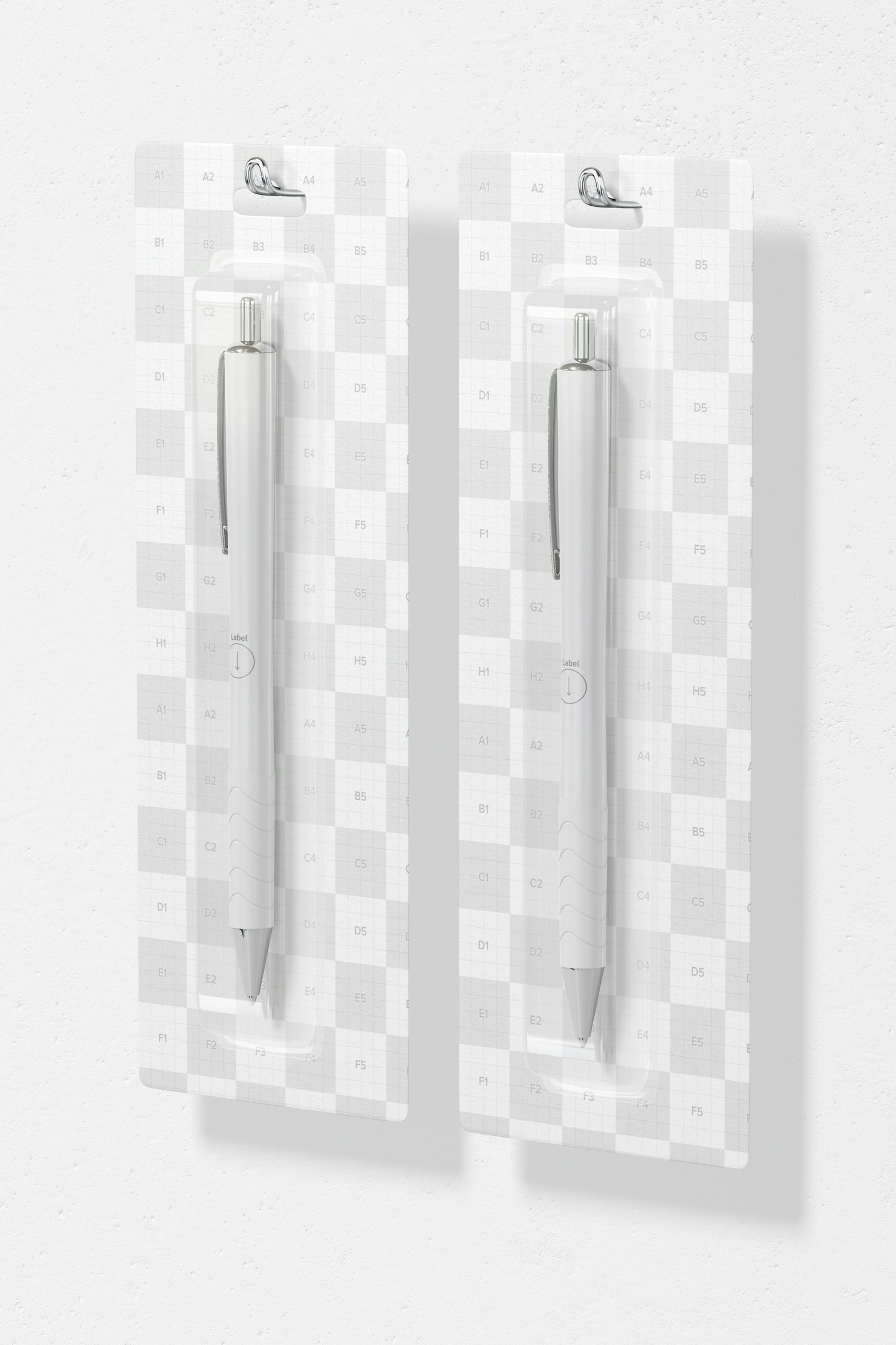 Pen Blisters Mockup, Hanging on Wall Pen Blisters Mockup, Hanging on Wall
