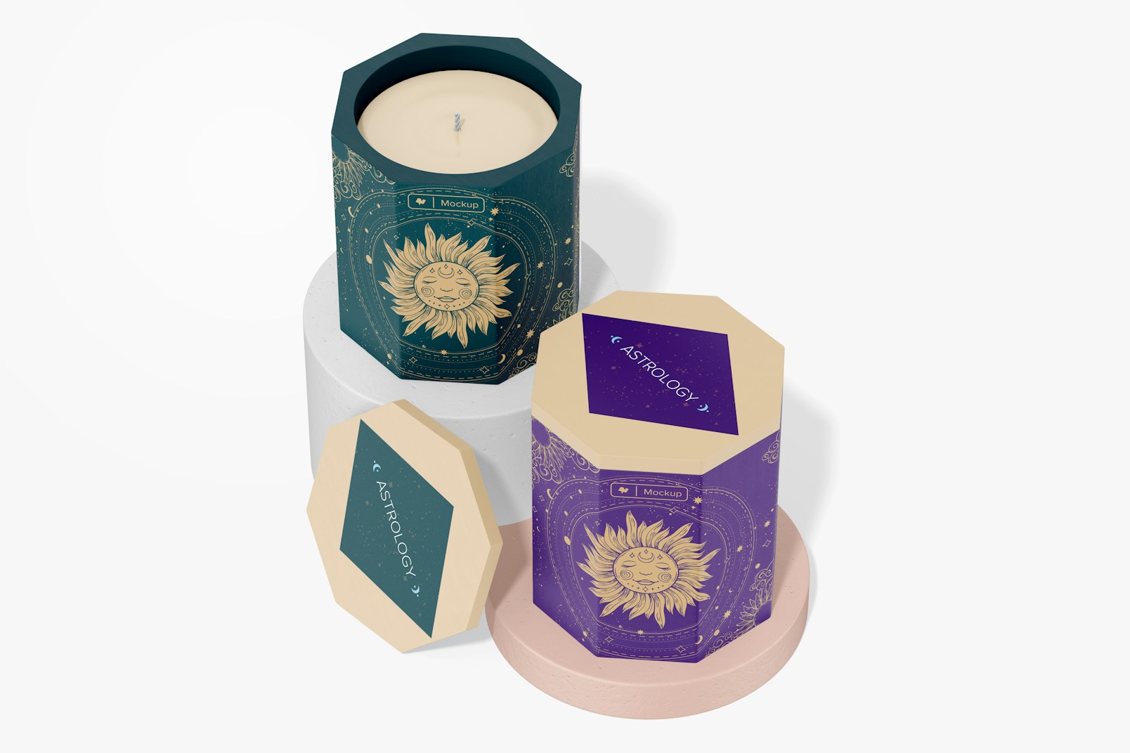 Octagonal Candles Mockup, Opened and Closed