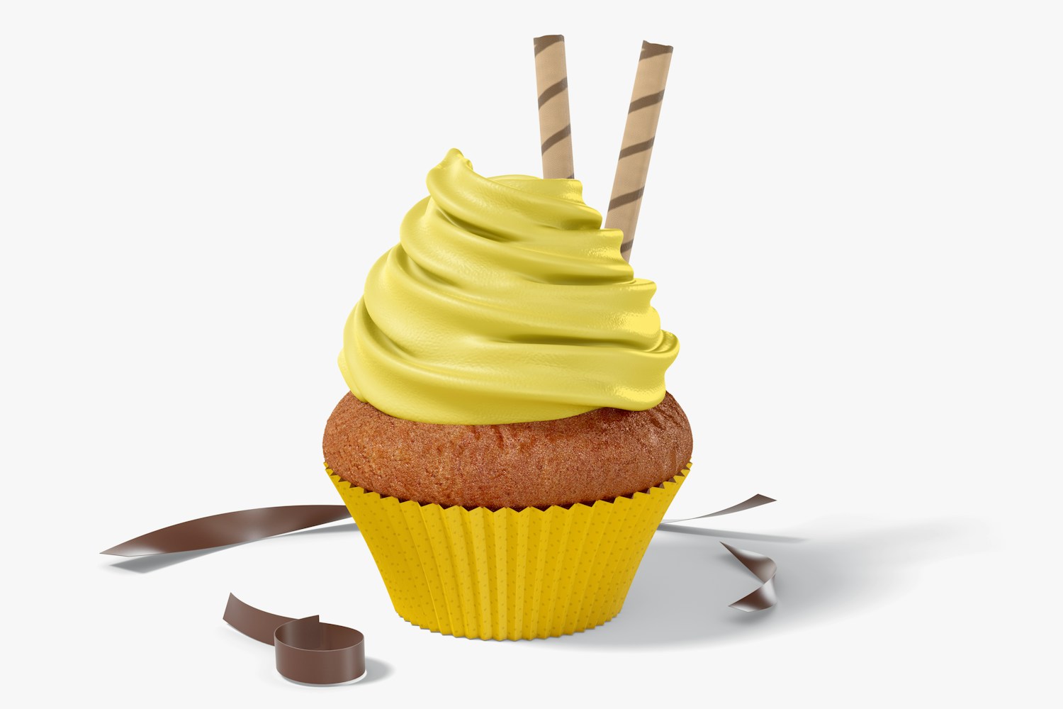 Cupcake with Paper Baking Cup Mockup, Front View Cupcake with Paper Baking Cup Mockup, Front View