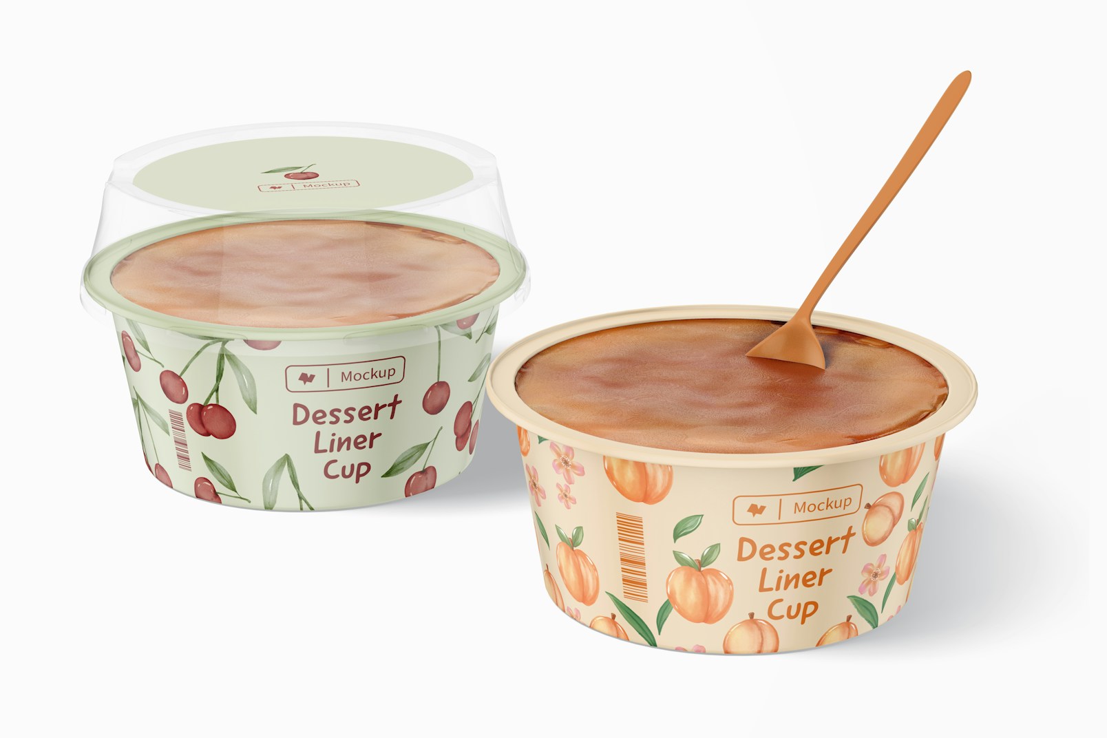 Dessert Liner Cup with Lid Mockup, Opened and Closed