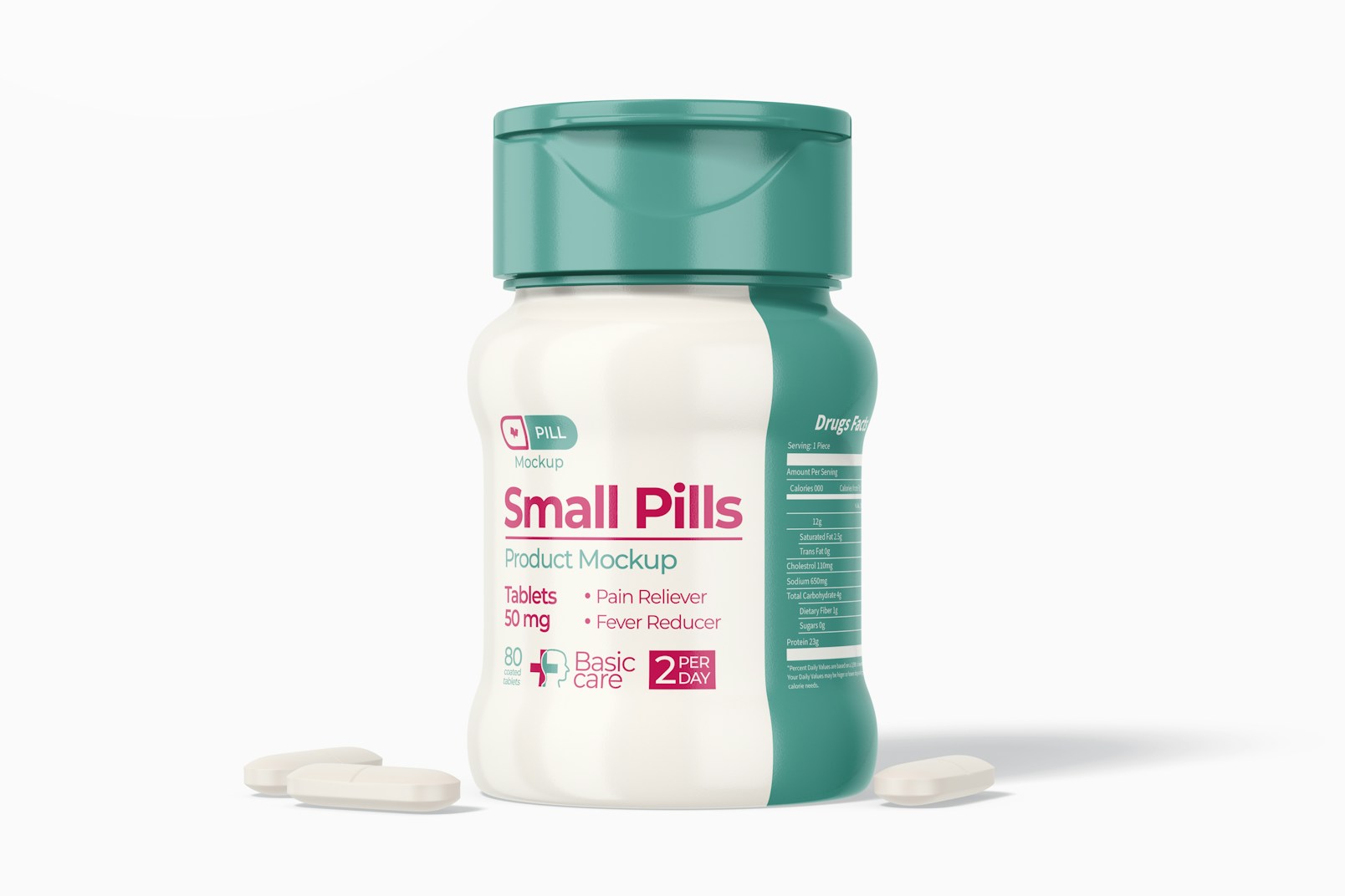 Small Pills Bottle Mockup, Front View