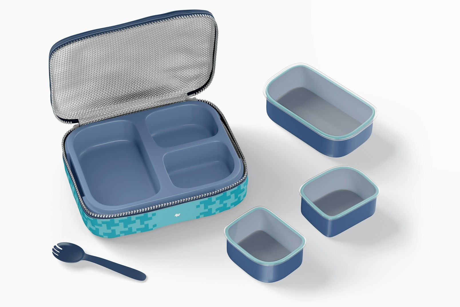 Three Sections Lunch Box Mockup, Opened