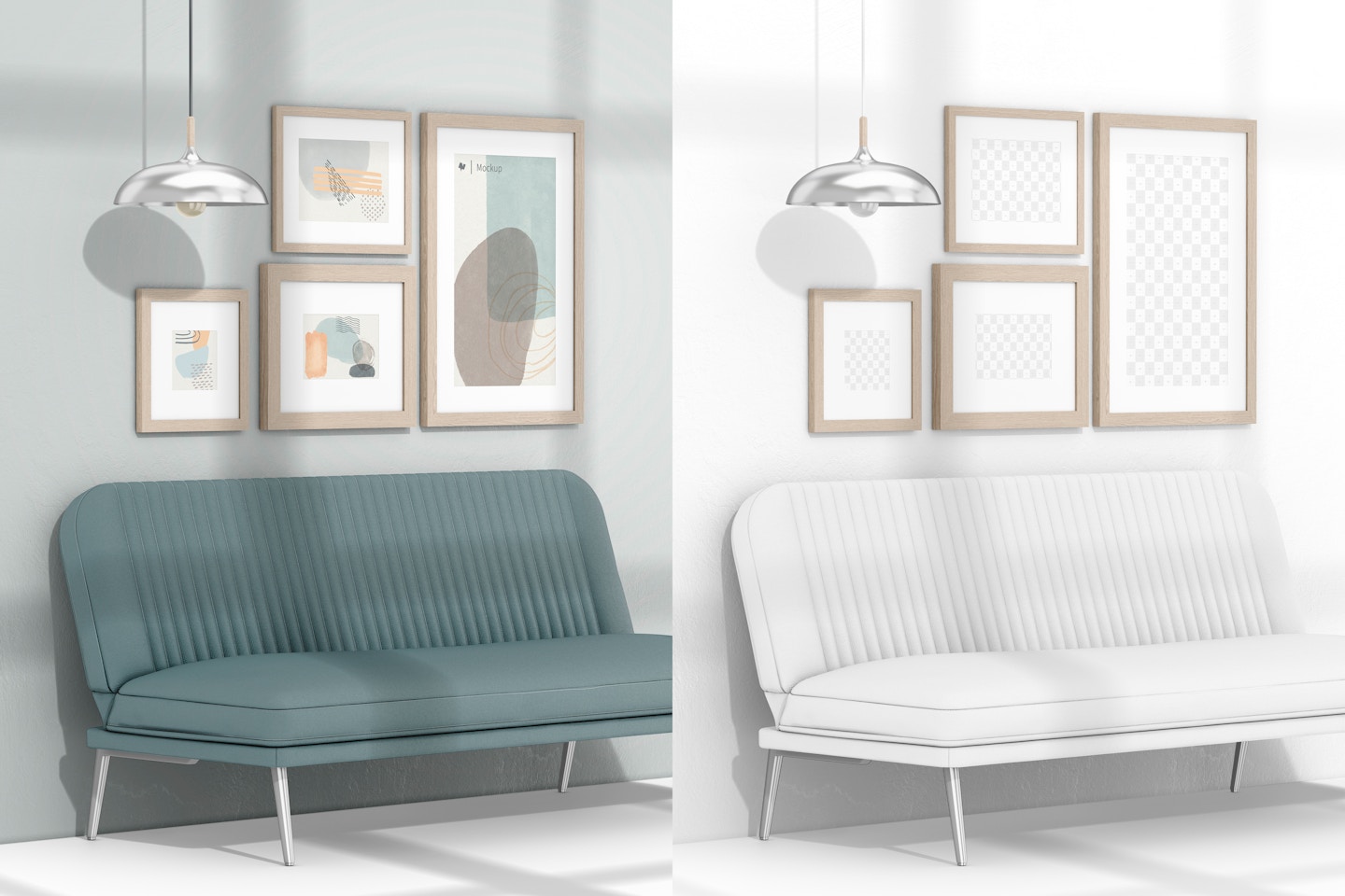 Gallery Frames with Sofa Bed Mockup, Perspective
