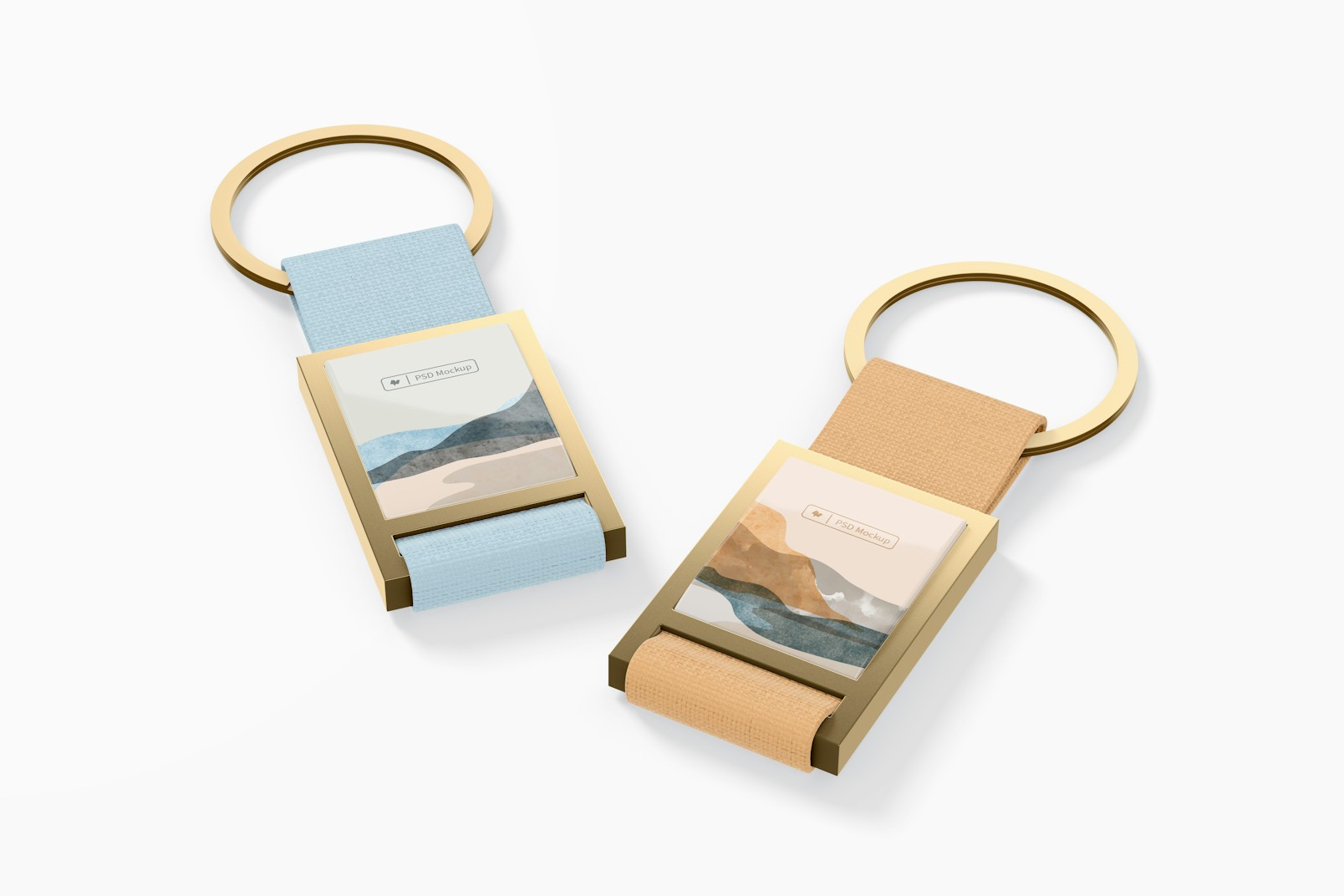 Metallic Keychains with Strap Mockup, Perspective
