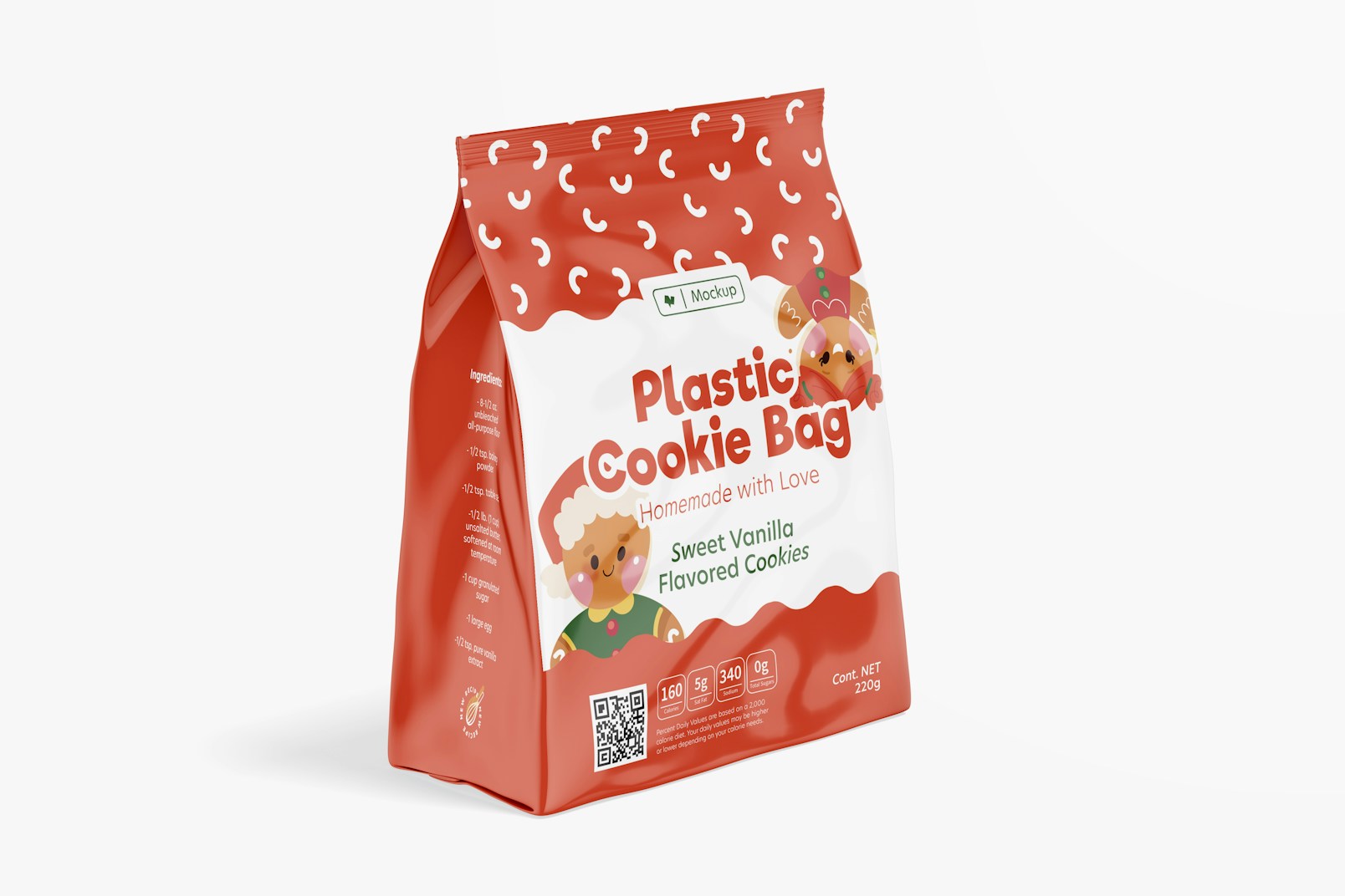 Plastic Cookie Bag Mockup, Left View