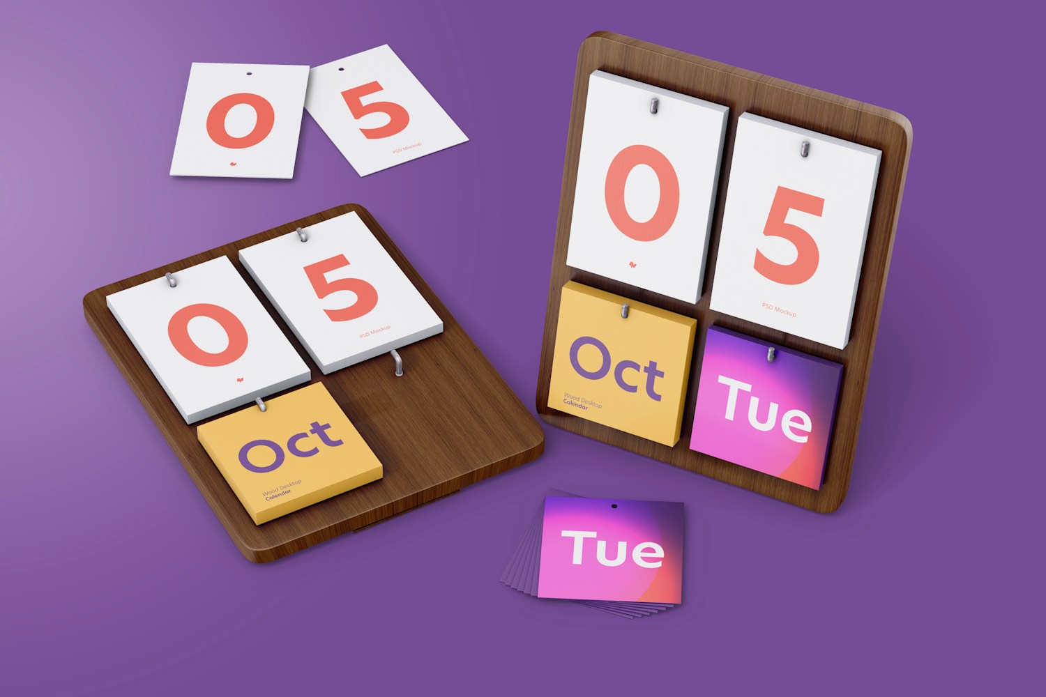 Wood Desktop Calendars Mockup, Top View
