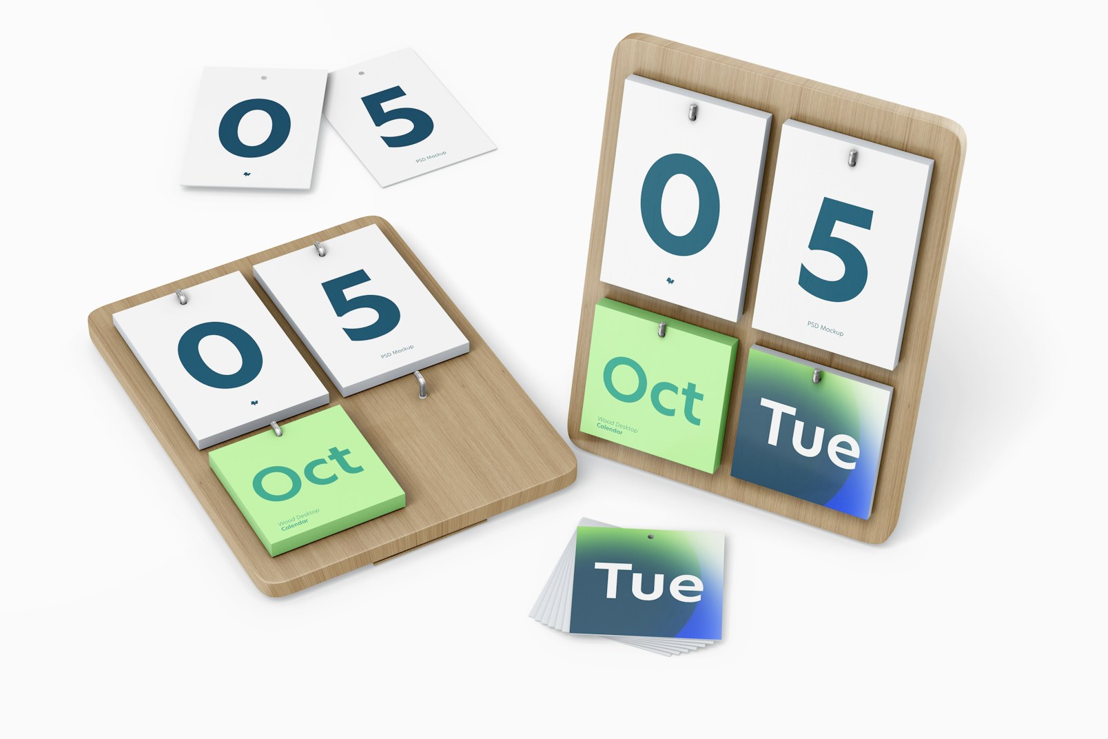 Wood Desktop Calendars Mockup, Top View