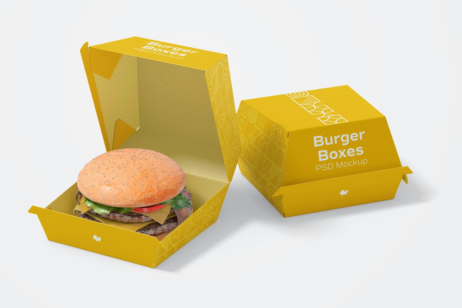 Burger Boxes Mockup, Opened and Closed Burger Boxes Mockup, Opened and Closed
