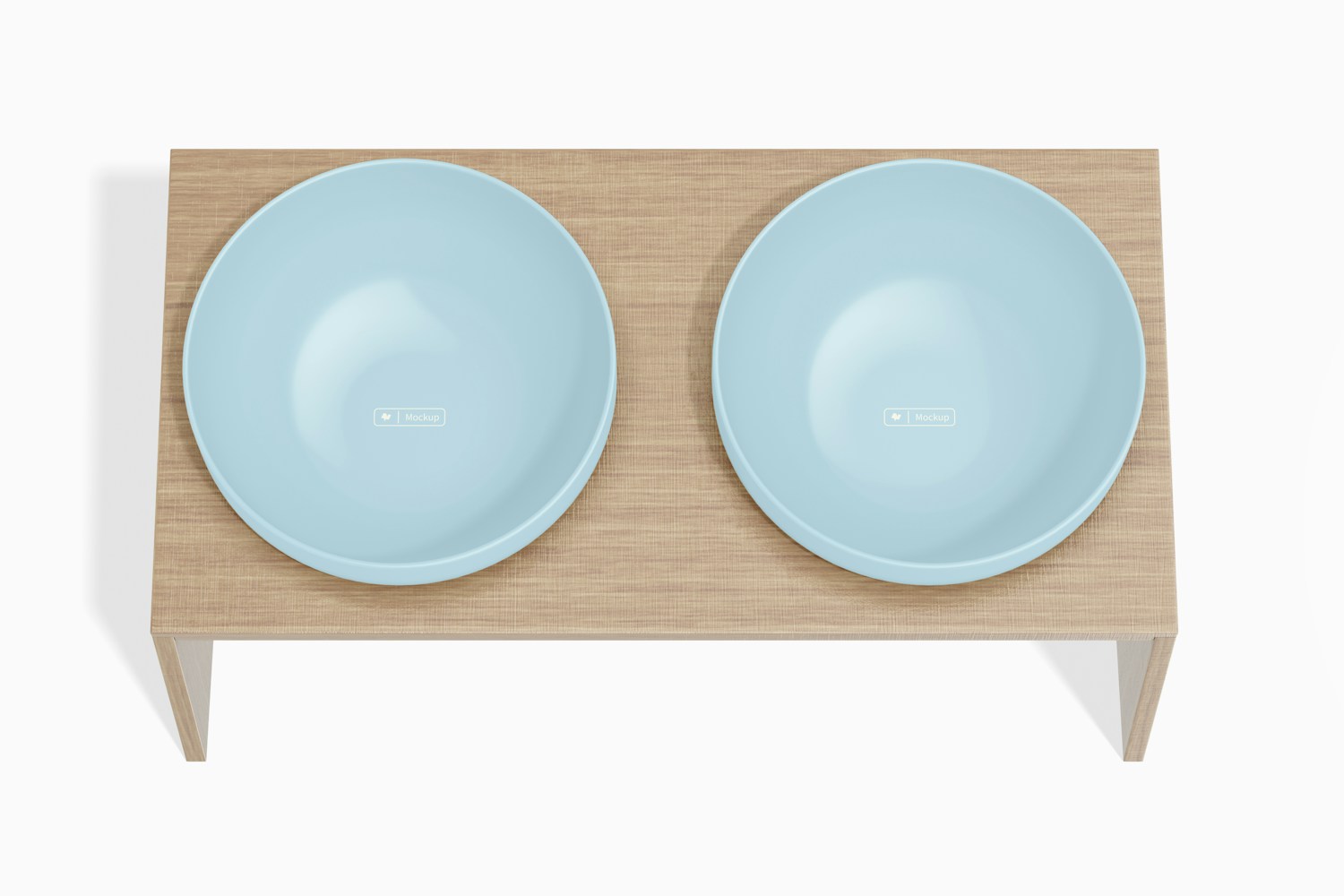 Pet Bowl Wood Holder Mockup, Top View Pet Bowl Wood Holder Mockup, Top View
