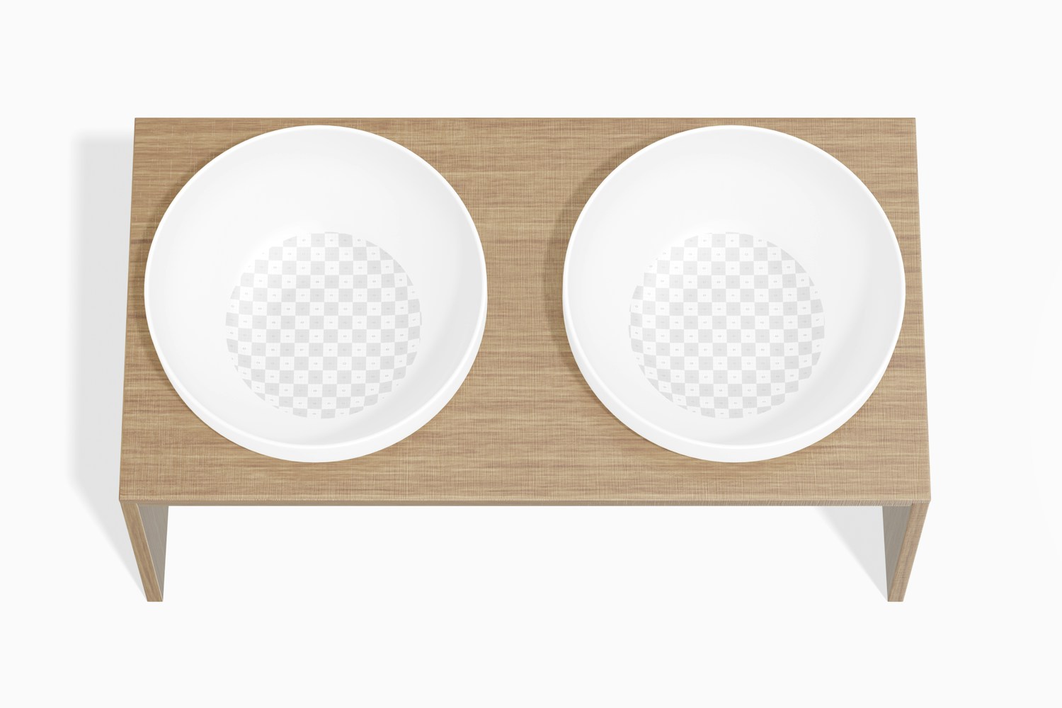 Pet Bowl Wood Holder Mockup, Top View Pet Bowl Wood Holder Mockup, Top View